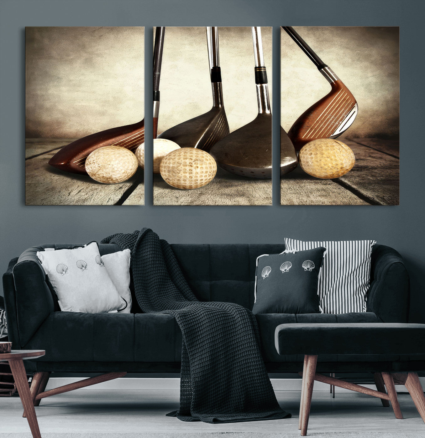 33845-MGV-CV-60X30-3P-Vintage Golf Ball Art | Golf Decor for Man Cave or Office | Ready to Hang and Framed