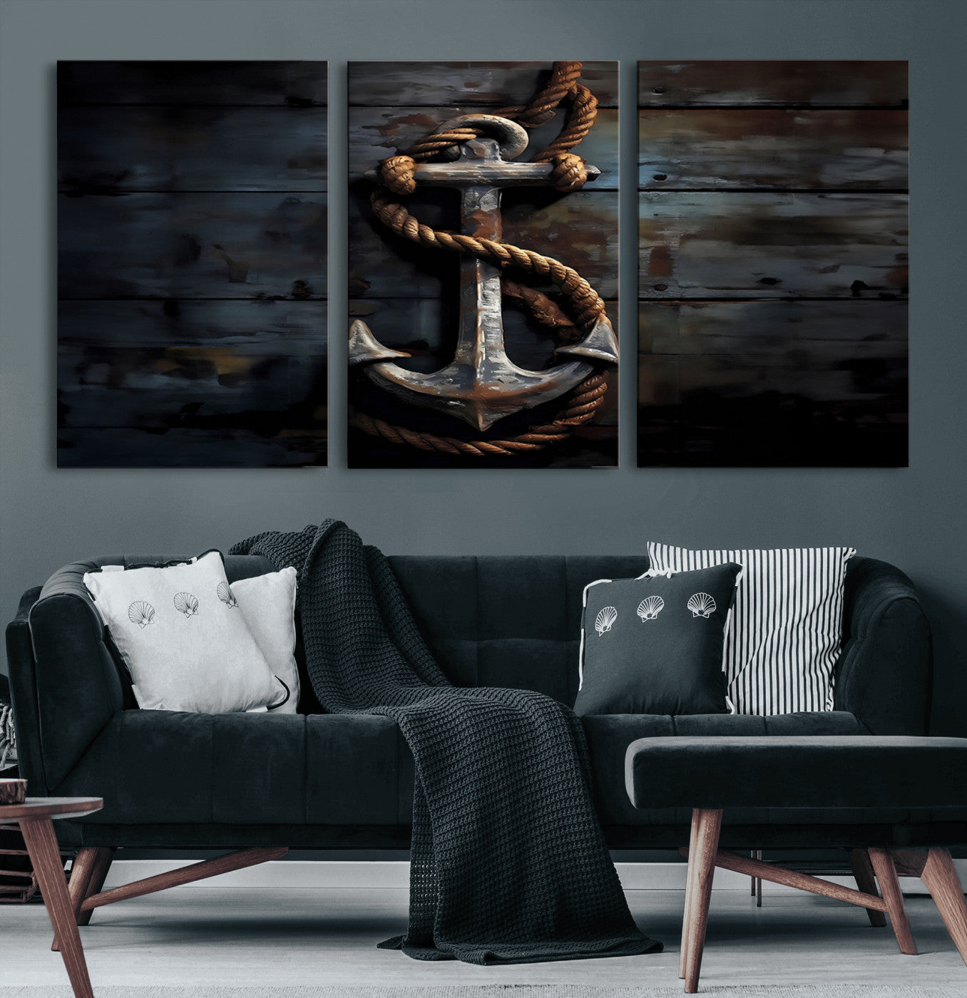 MGV-CV-60X30-3P - 3 Panel Grunge Abstract Anchor Wall Art Canvas Print Set