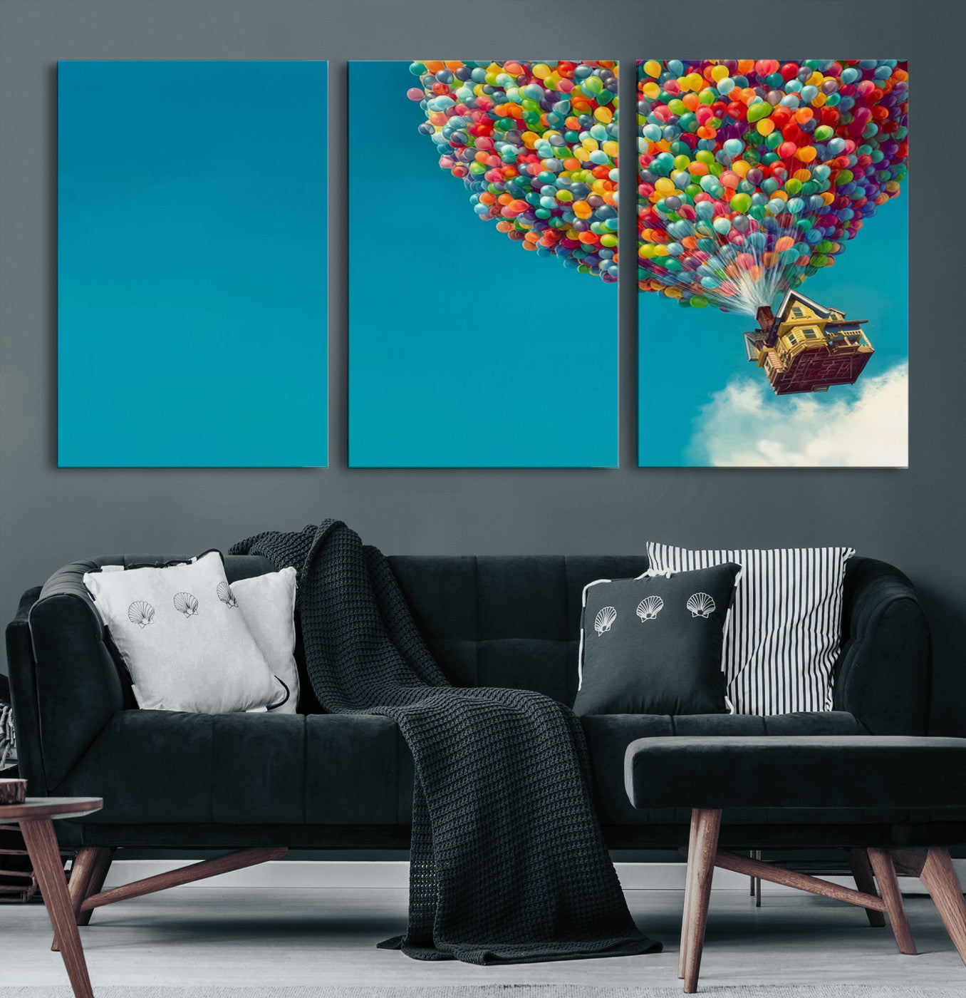 MGV-CV-60X30-3P - Carl Fredricksen, Up Movie Wall Art, Colorful Balloon House Art | Whimsical Wall Decor for Living