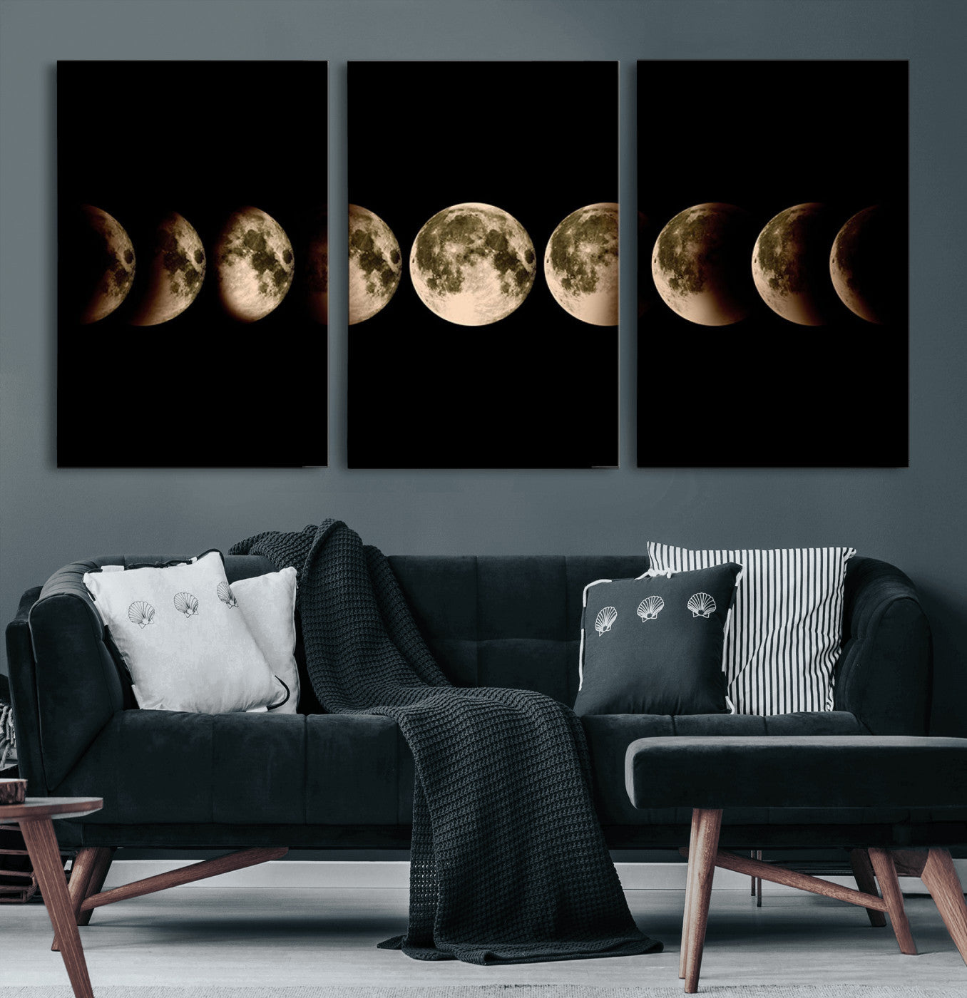 MGV-CV-60X30-3P - Phases of the Moon Wall Art | Canvas Print for Modern Wall Decor | Ready to Hang and Framed