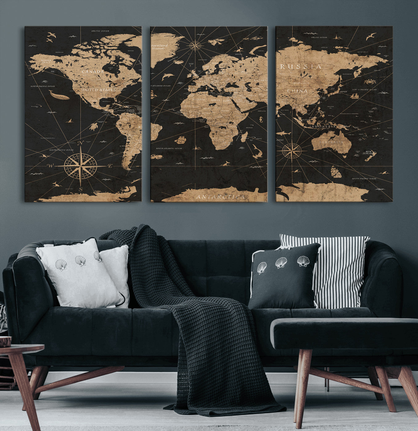 61023-MGV-CV-36X24-Vintage Push Pin World Map Canvas Print – Framed Travel Tracker Wall Art, Rustic Adventure Map Gift for Home or Office Decor
