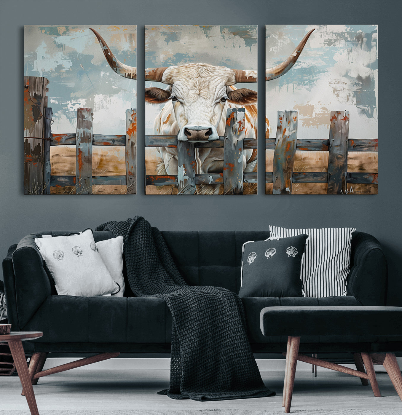 85218-MGV-CV-60X30-3P-Vintage Cow Wall Art Canvas Print for Farmhouse Wall Decor Theme, Cattle Wall Art Print