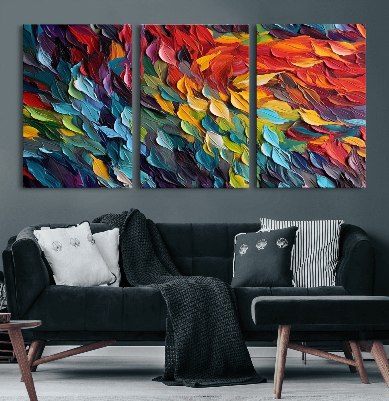 41557-MGV-CV-60X30-3P-Vibrant Abstract Leaf Wall Art Canvas Print | Bold Colorful Canvas for Living Room or Office | Ready