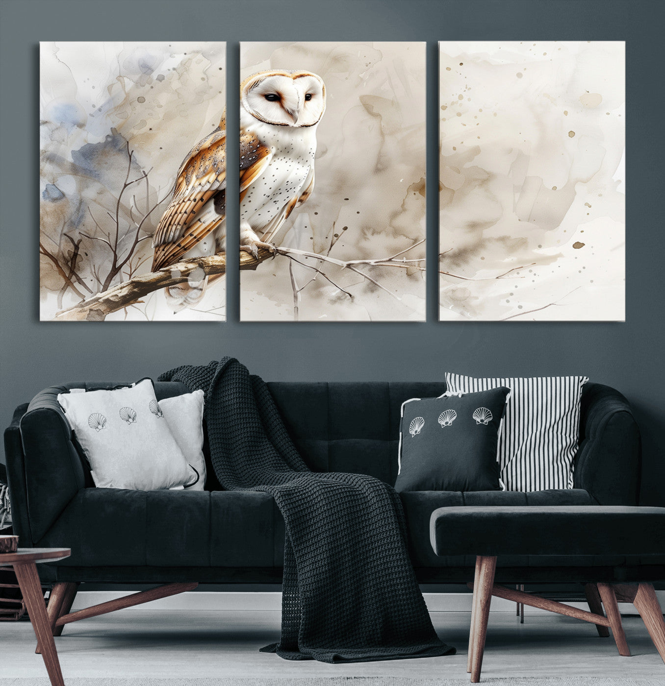 60812-MGV-CV-60X30-3P-Barn Owl Wall Art | Watercolor Canvas Print | Perfect for Farmhouse Wall Decor | Ready to Hang