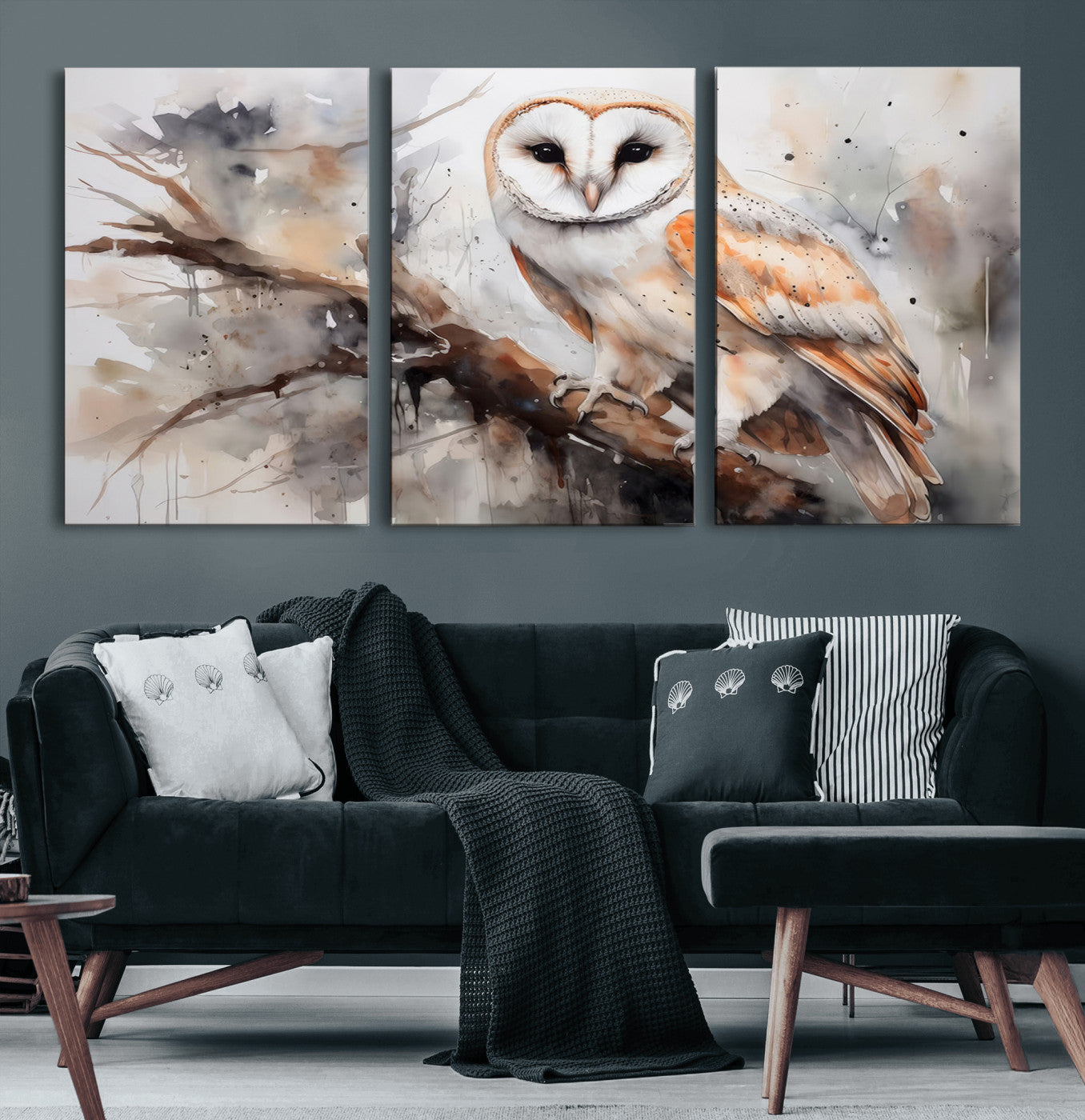 53515-MGV-CV-60X30-3P-Barn Owl Wall Art | Watercolor Barn Owl Canvas Print | Perfect for Farmhouse Wall Decor | Ready to