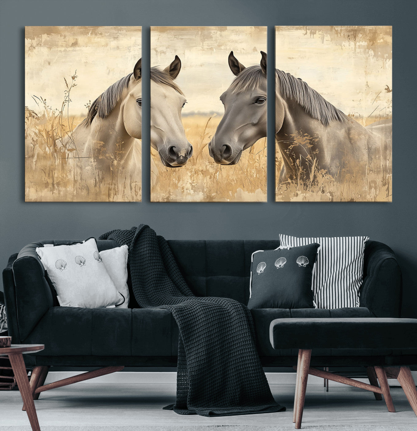41082-MGV-CV-36X24-Chines Ink Style Grunge Horses Wall Art Canvas Print