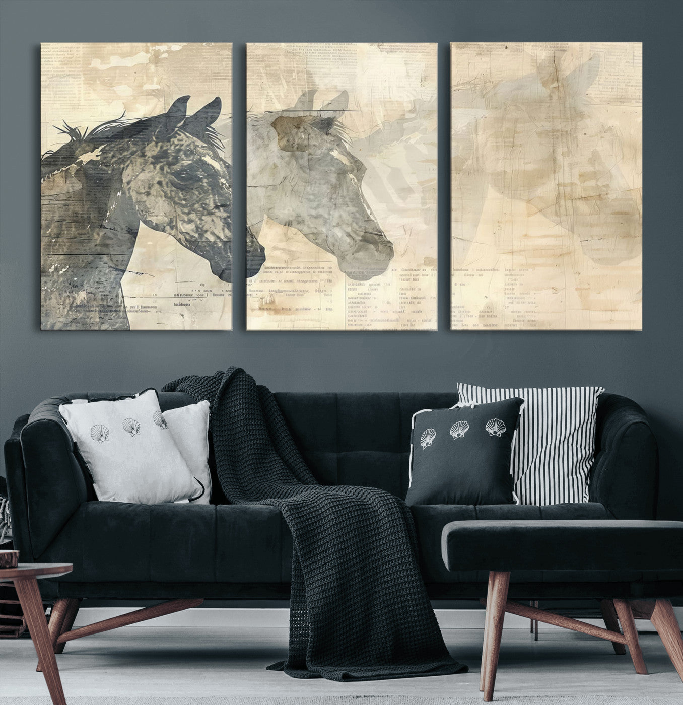 64301-MGV-CV-60X30-3P-Abstract Horse Canvas Print | Modern Farmhouse Wall Art | Ready to Hang Framed