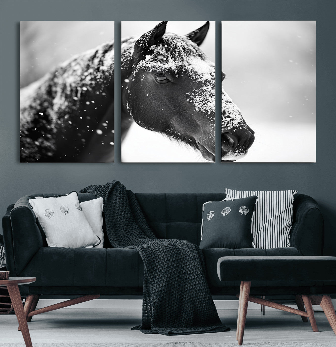MGV-CV-60X30-3P - Horse Canvas Print - Winter Horse Snow Wall Art Canvas Print