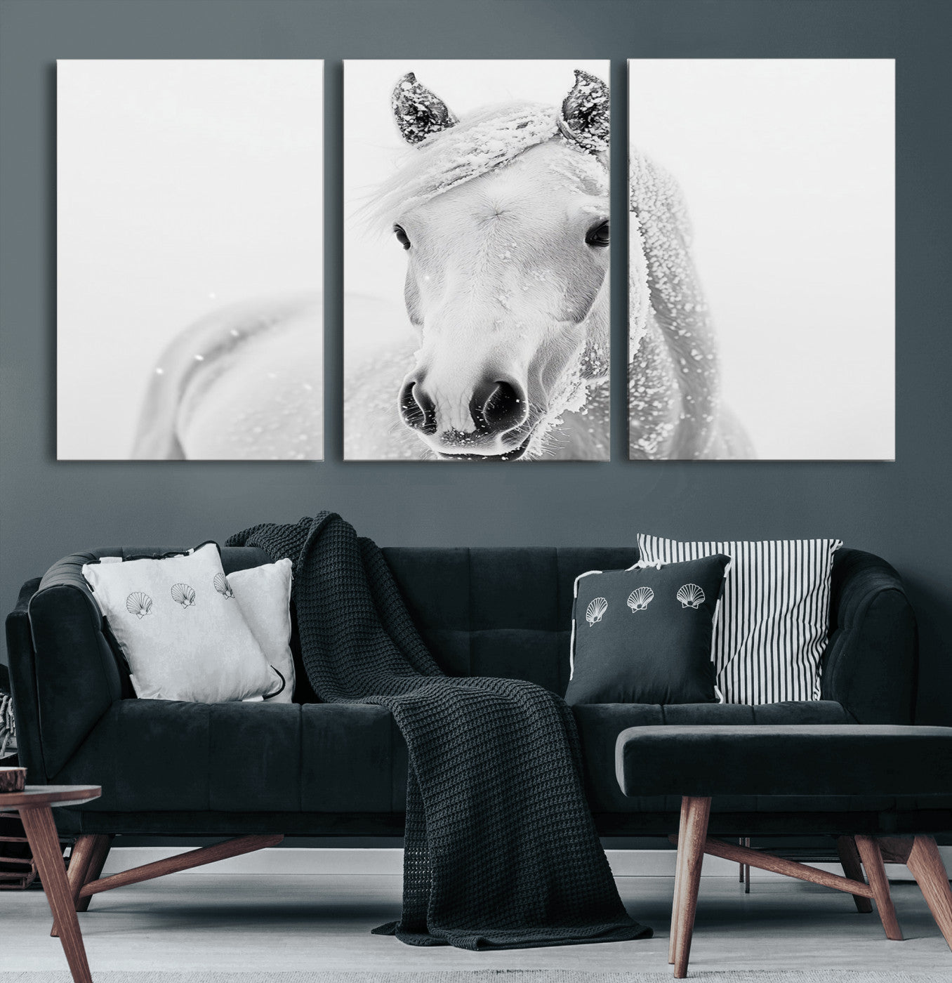 MGV-CV-60X30-3P - Majestic White Horse Wall Art | Ready to Hang and Framed | Farmhouse Wall Decor for Living Room