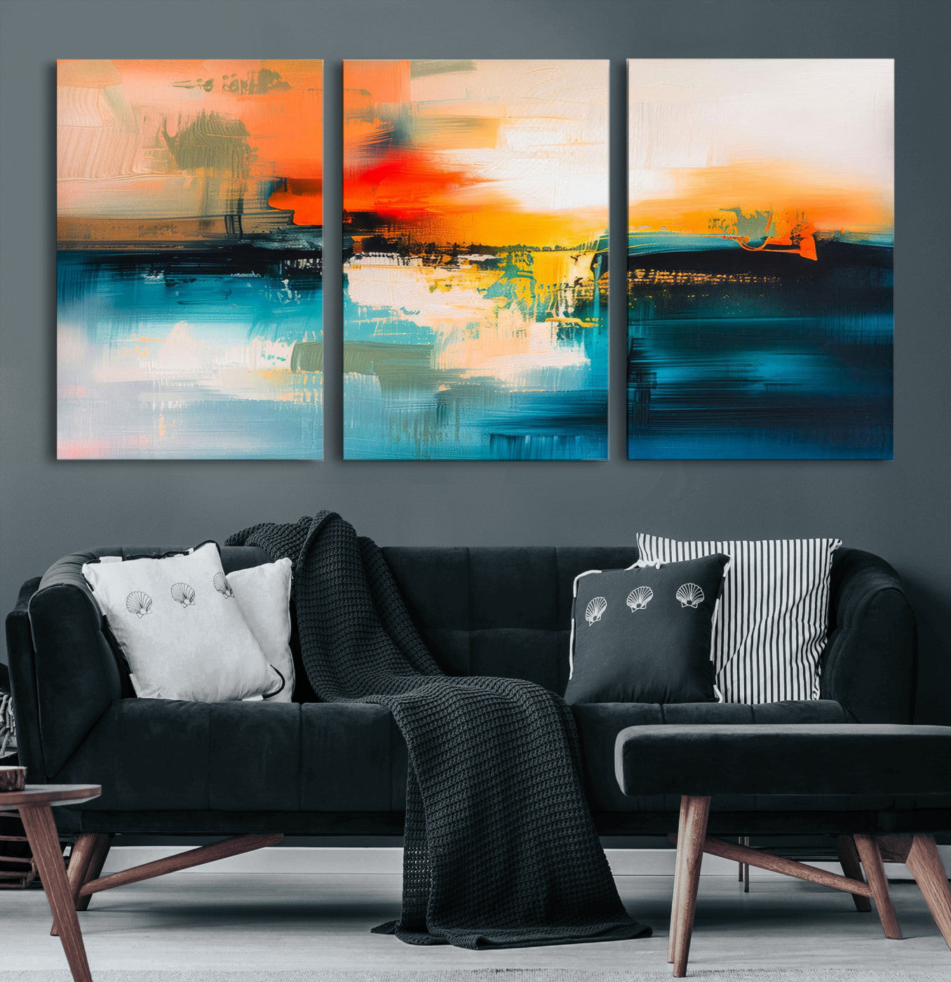 37083-MGV-CV-60X30-3P-Colorful Abstract Wall Art | Bold Modern Canvas Print | Ready to Hang and Framed for Living Room or