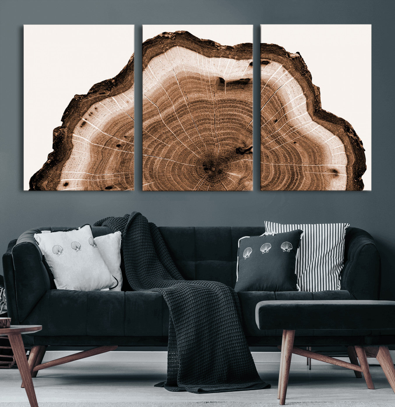 45195-MGV-CV-60X30-3P-Rustic Wood Rings Wall Art | Nature-Inspired Tree Ring Canvas Print | Ready to Hang and Framed for