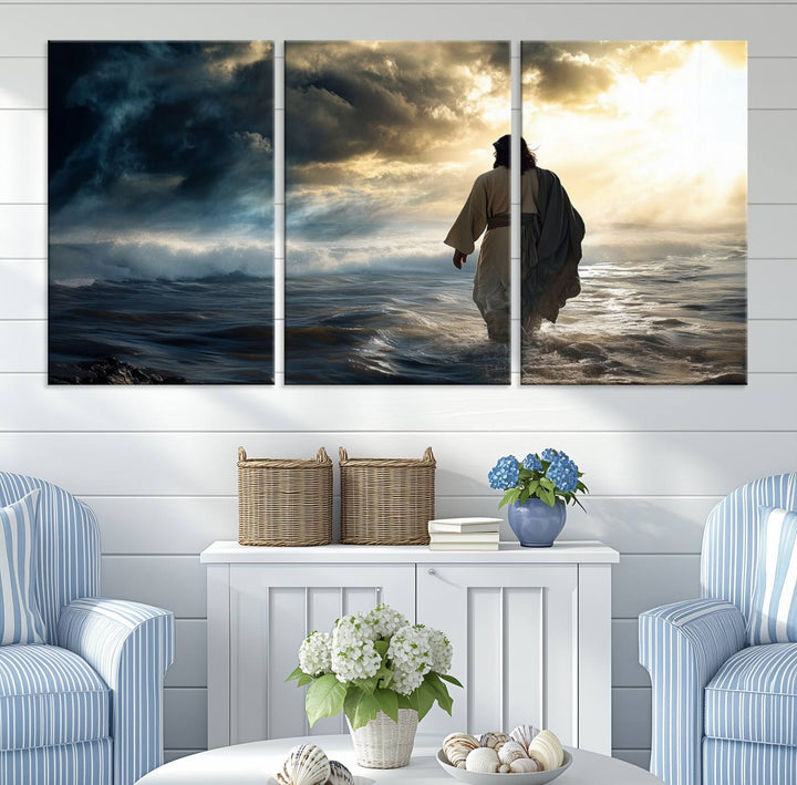 Jesus Walking on Water Wall Art | Canvas Print | Ready to Hang | Christian Home Decor | Spiritual Faith Wall Art | Inspirational Religious Wall Decor