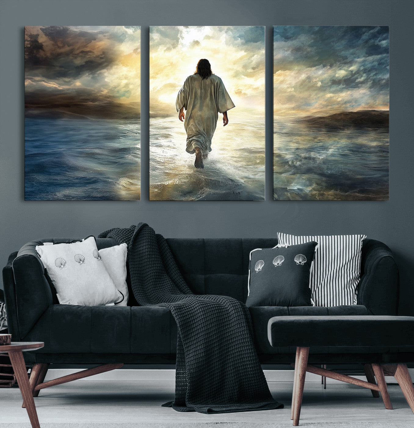 82295-MGV-CV-60X30-3P-Jesus Walking on Water Wall Art | Canvas Print | Ready to Hang | Christian Home Decor | Spiritual