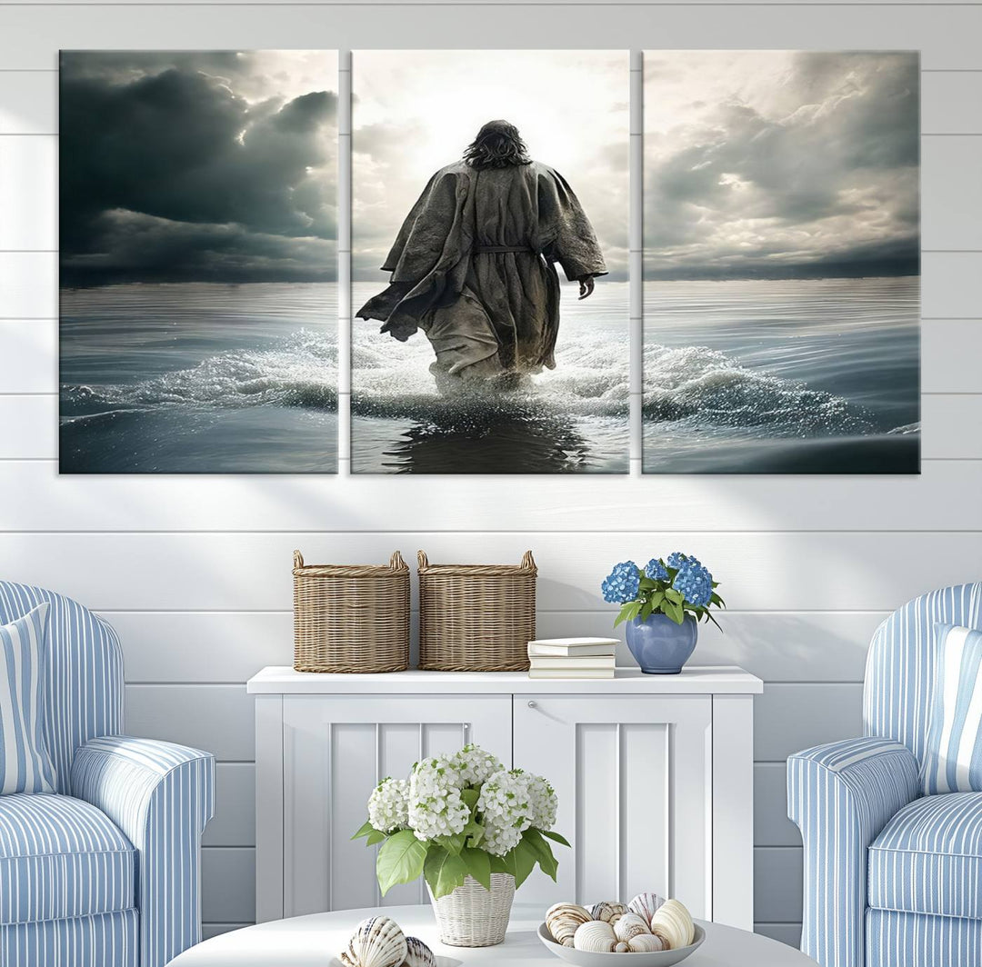 Jesus Walking on Water Wall Art | Canvas Print | Ready to Hang | Christian Home Decor | Spiritual Faith Wall Art | Inspirational Religious Wall Decor