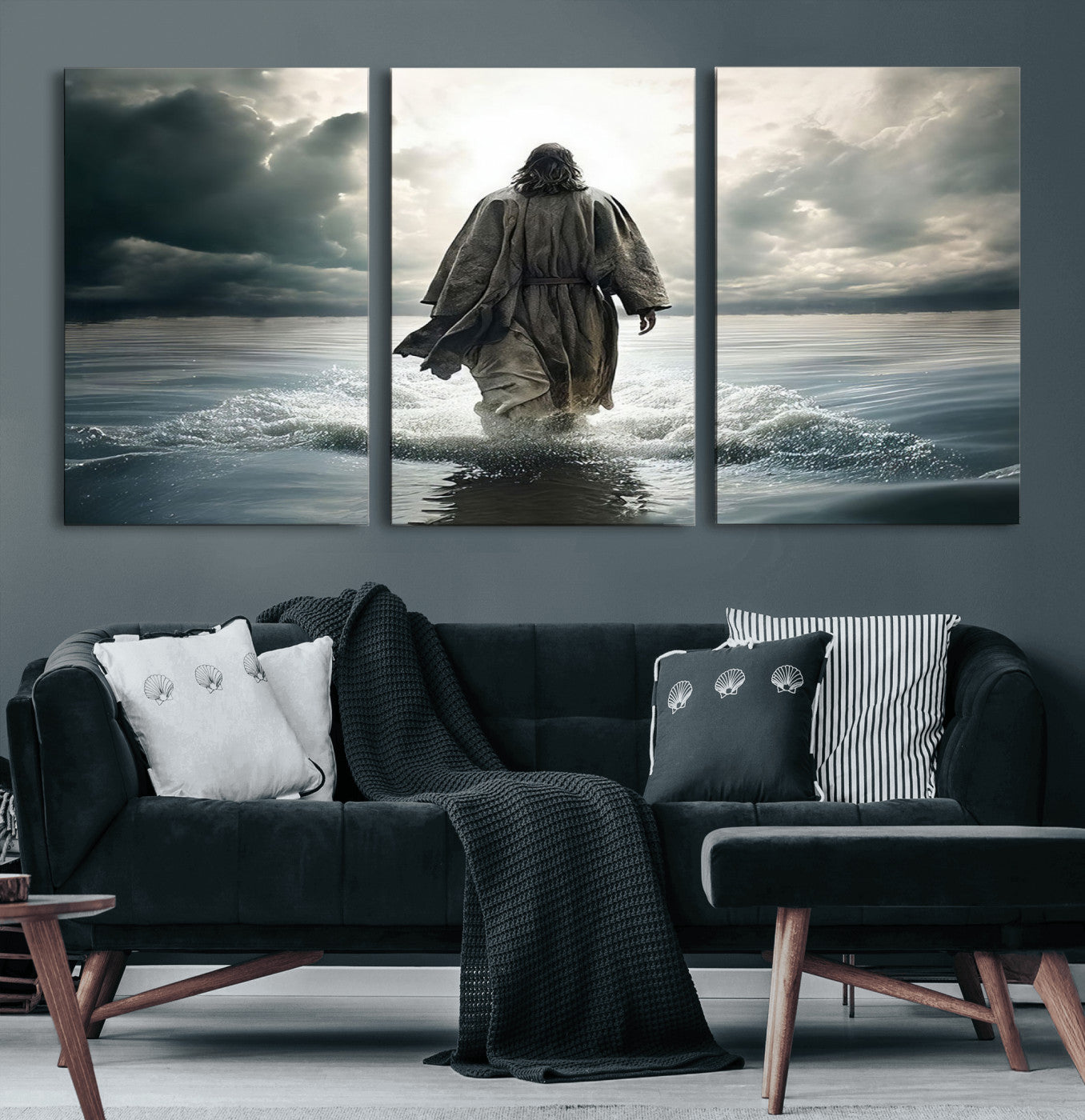 MGV-CV-60X30-3P - Jesus Walking on Water Wall Art | Canvas Print | Ready to Hang | Christian Home Decor | Spiritual