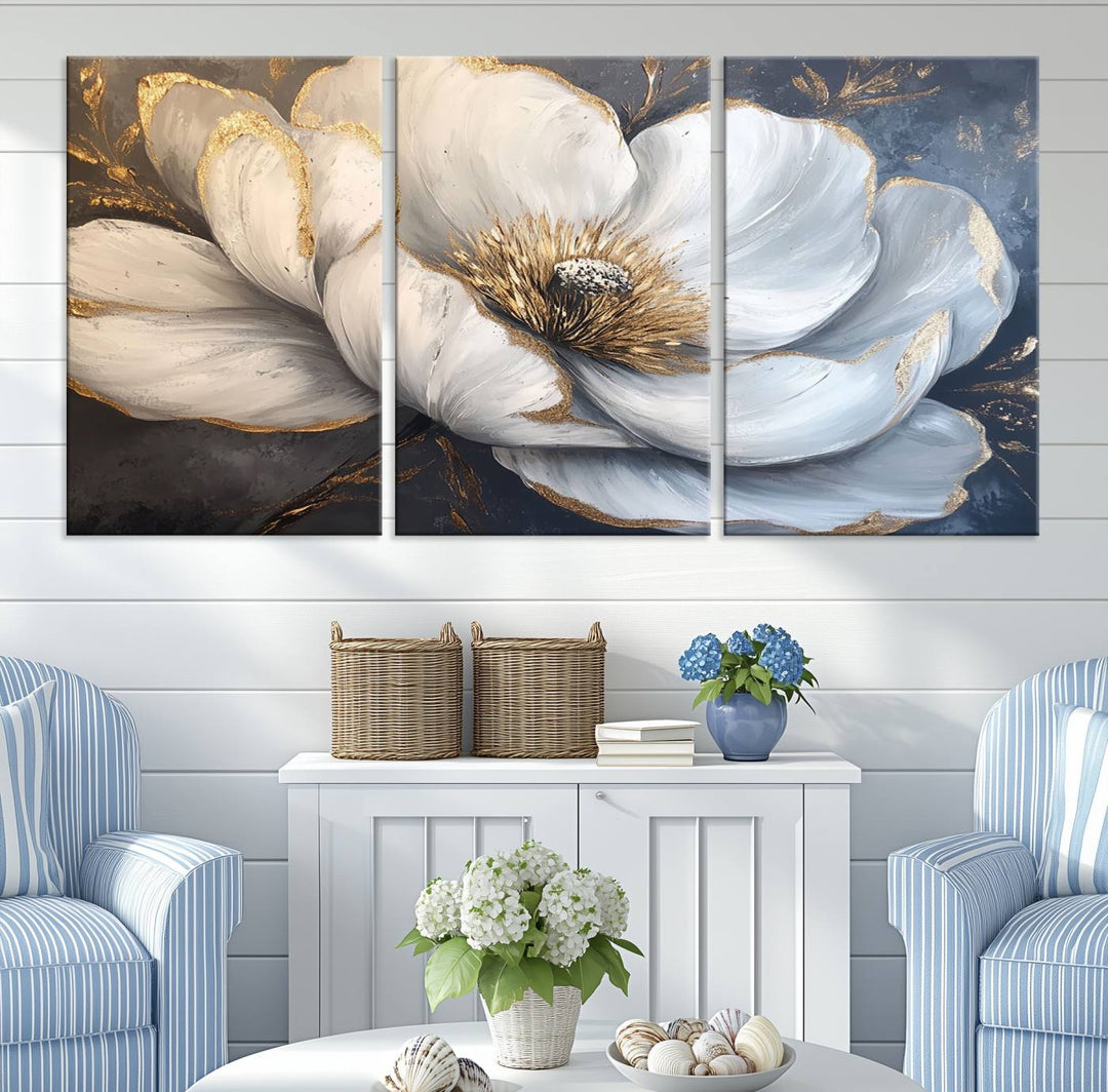 White Magnolia Flower Wall Art | Canvas Print | Abstract Floral Wall Decor | Elegant Bloom Artwork | Framed for Living Room or Bedroom