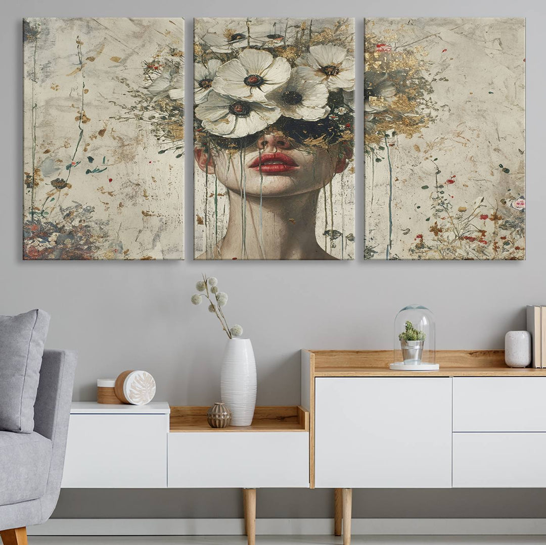 Abstract Floral Women Patel Wall Art Canvas Print