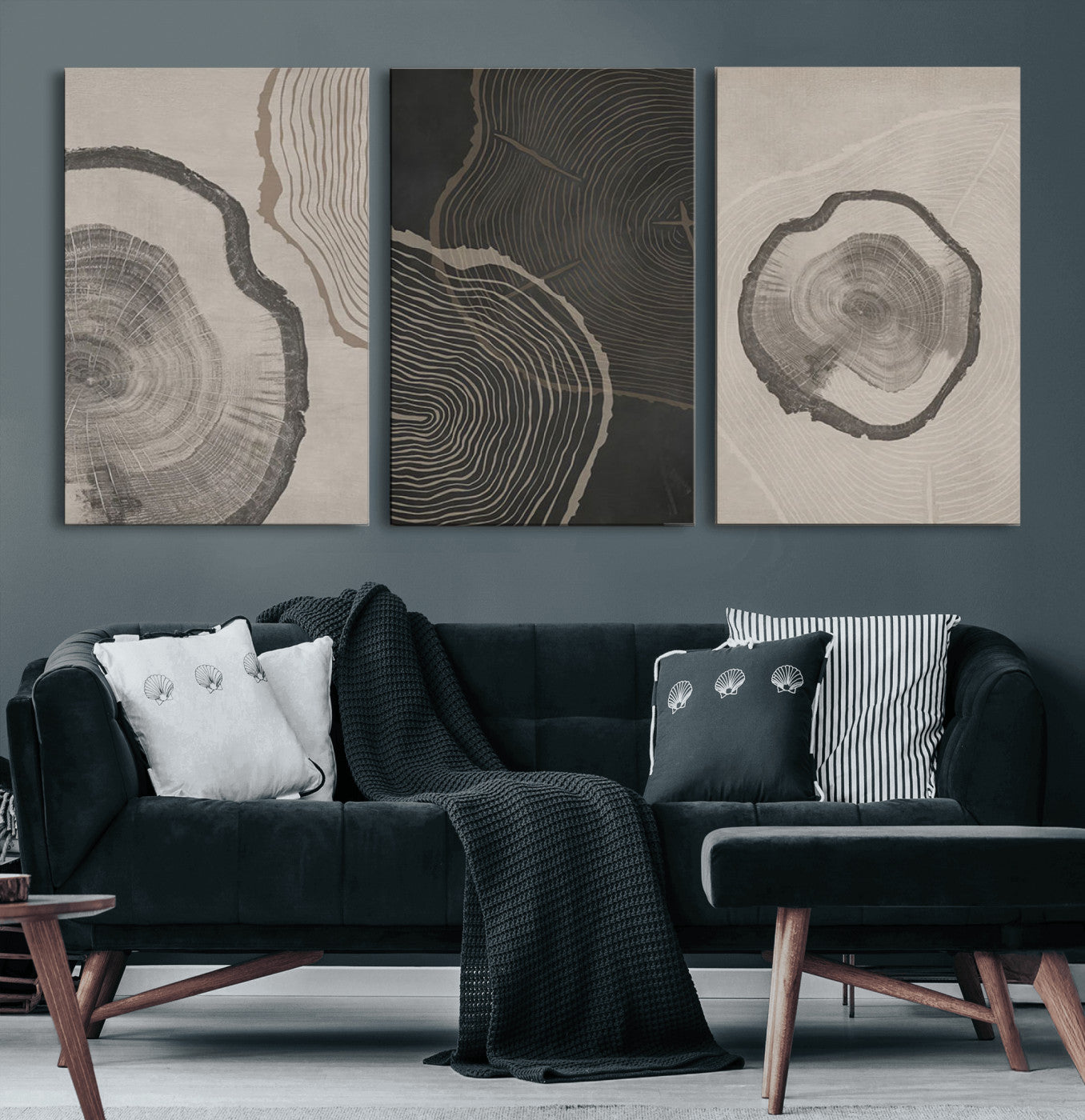 25407-MGV-CV-60X30-3P-Minimalist Tree Rings Wall Art | Modern Abstract Canvas Print Set | Ready to Hang and Framed |