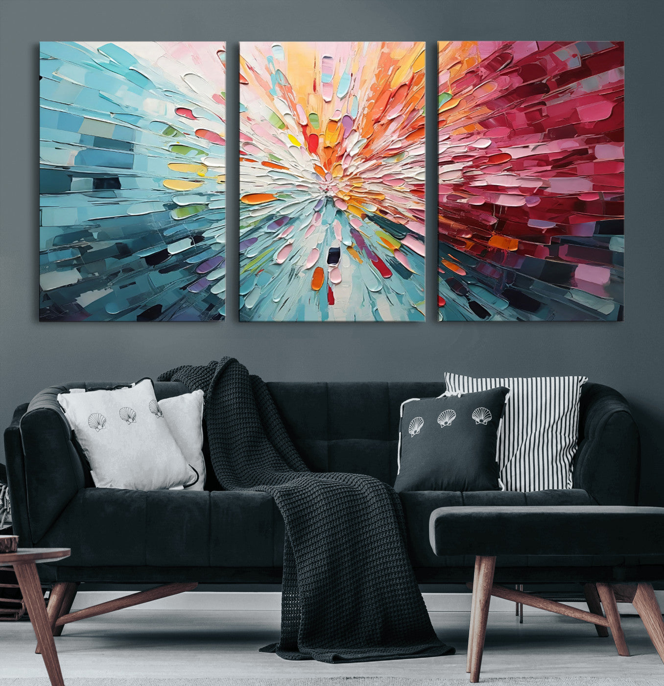 47065-MGV-CV-60X30-3P-Radiant Bloom Abstract Floral Wall Art Canvas Print - Colorful Burst - Modern Living Room Decor -
