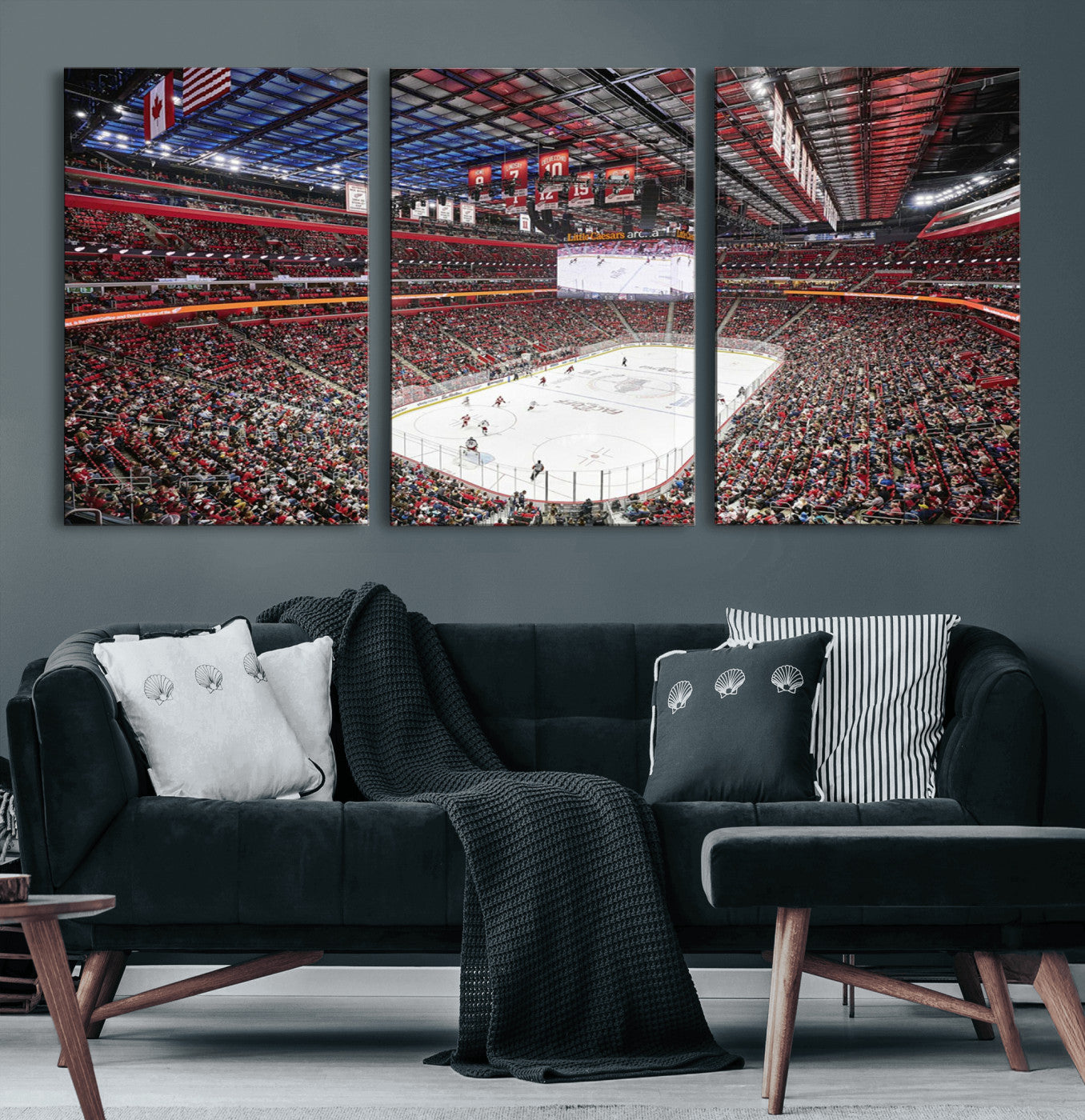 MGV-CV-60X30-3P - Barton Malow Little Caesars Arena Detroit Wall Art Canvas Print - Detroit Hockey and Basketball