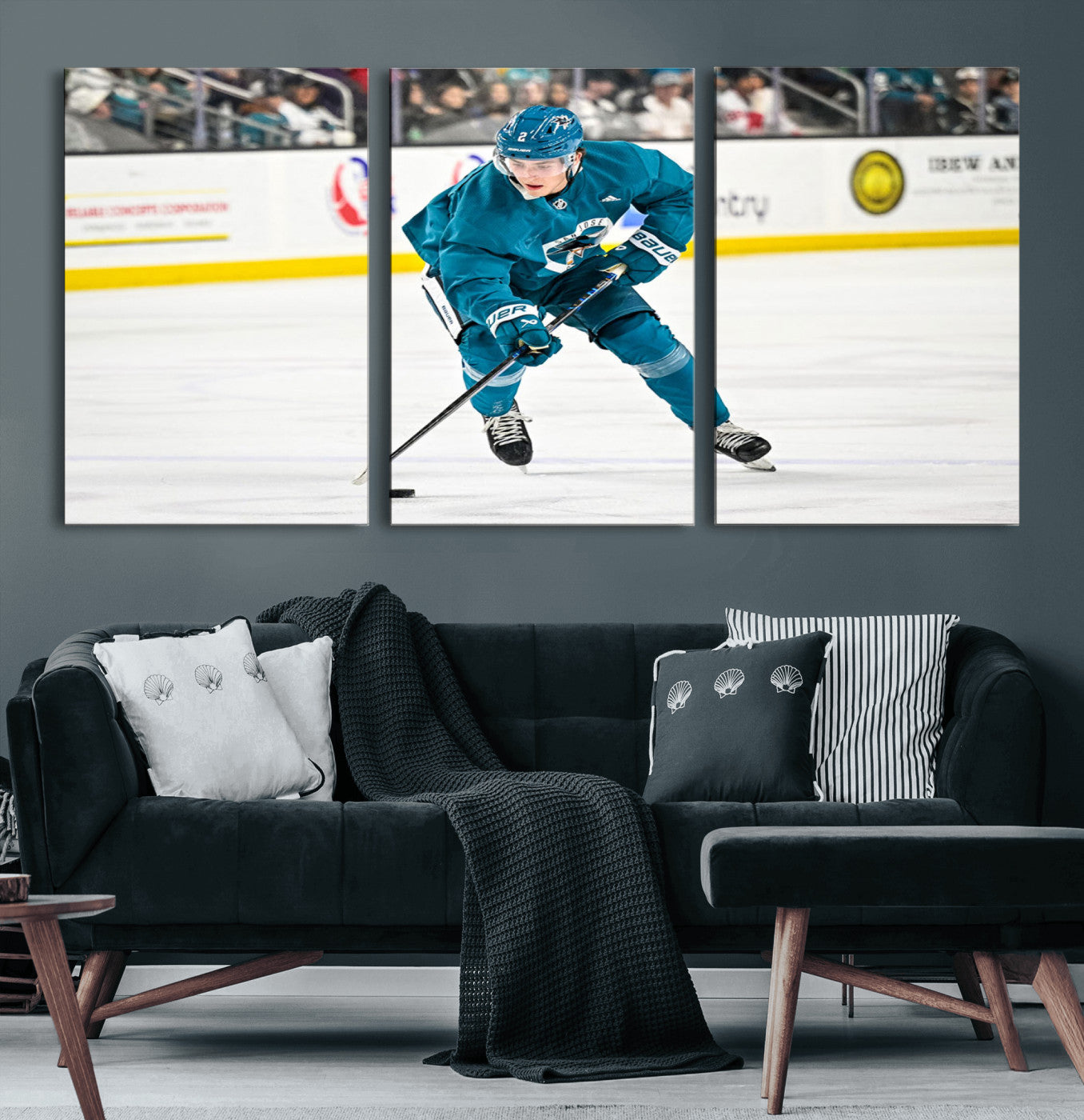 69179-MGV-CV-60X30-3P-San Jose Sharks Ice Hockey Player Wall Art Canvas Print