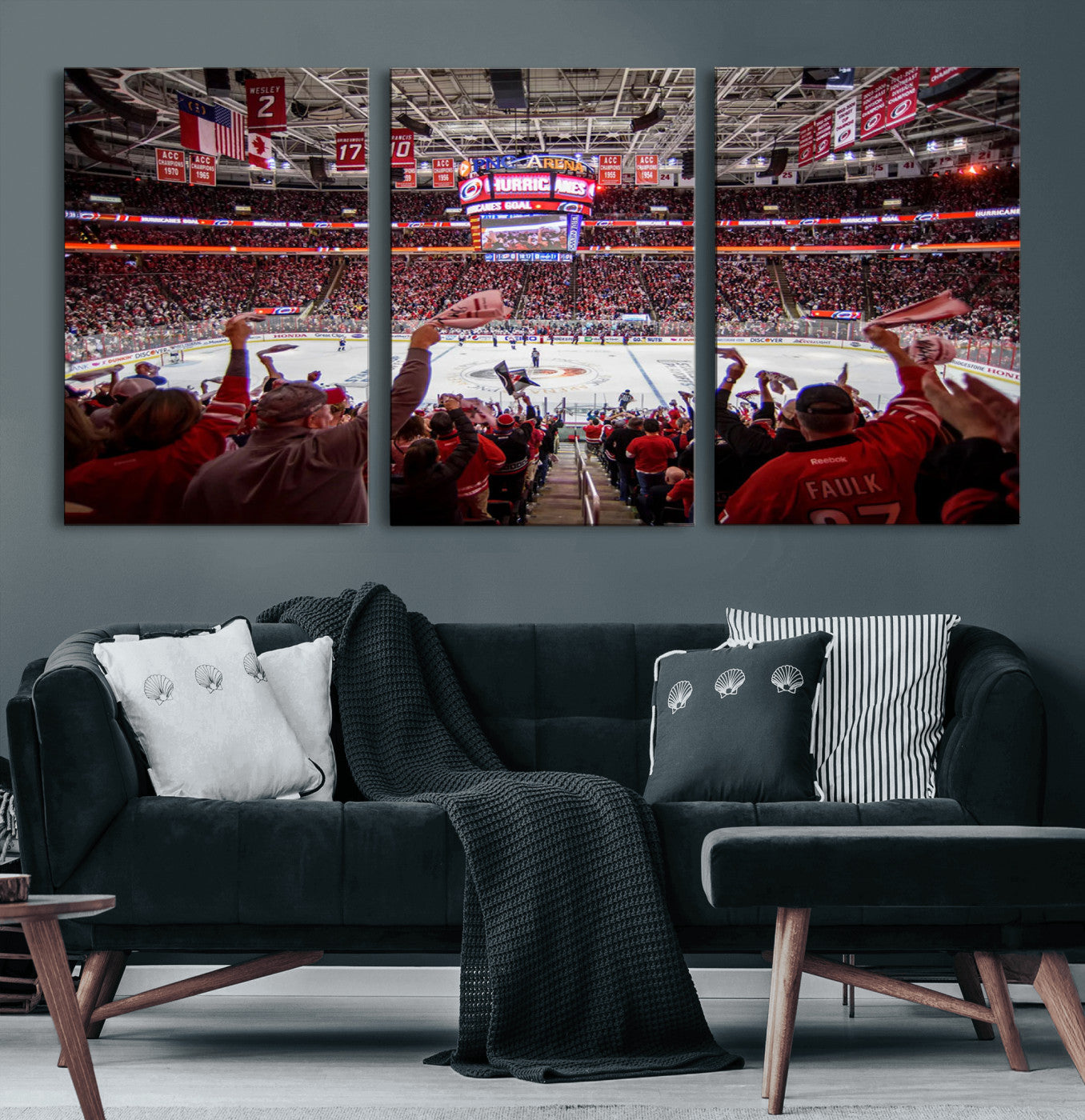50609-MGV-CV-60X30-3P-Carolina Hurricanes Ice Hockey Stadium Wall Art, Carolina Hurricanes Canvas Print