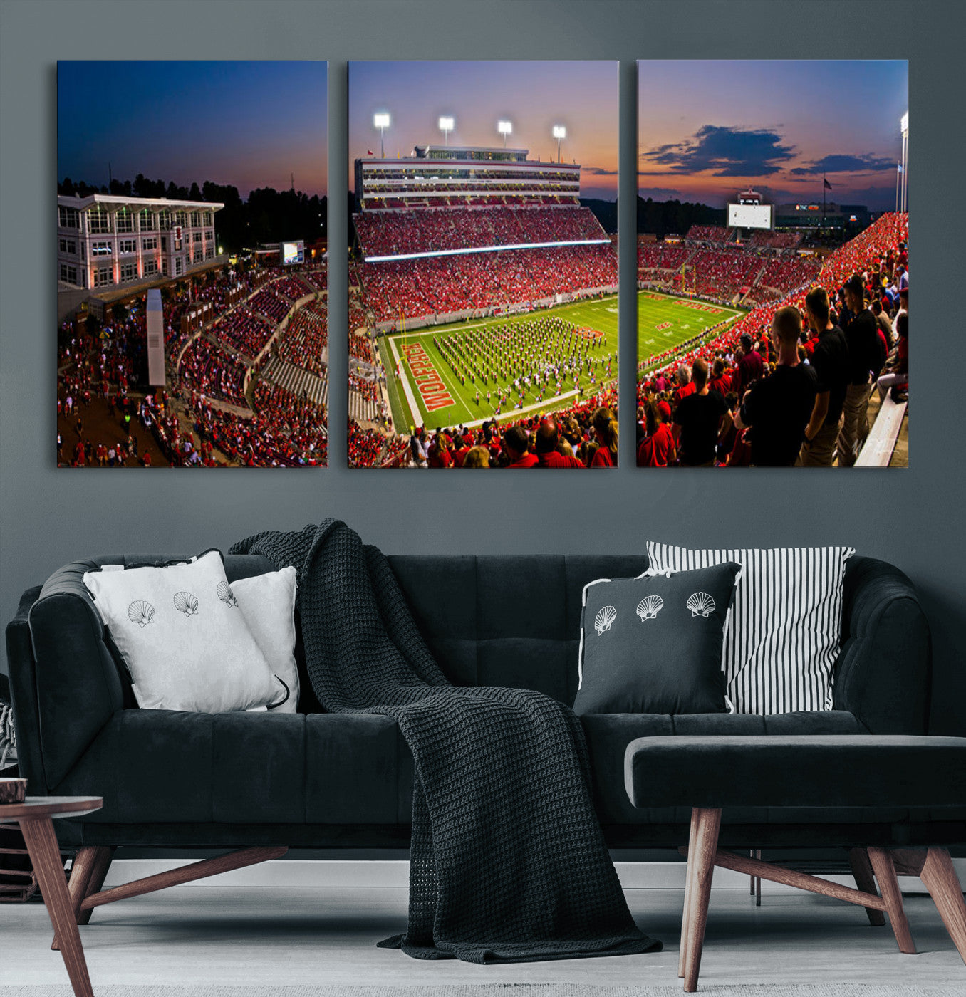 87655-MGV-CV-60X30-3P-NC State Wolfpack Football Team Print - Raleigh Carter-Finley Stadium Wall Art Canvas Print