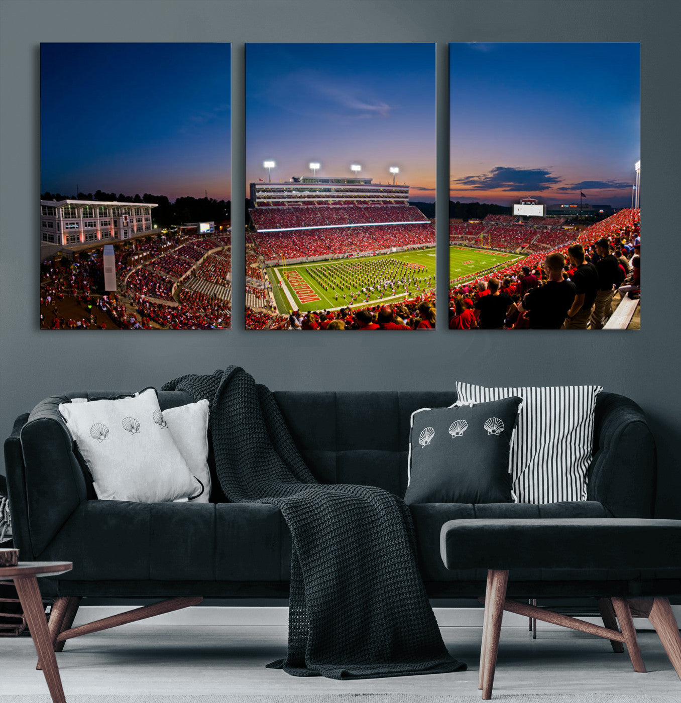 33313-MGV-CV-60X30-3P-NC State Wolfpack Football Team Print - Raleigh Carter-Finley Stadium Wall Art Canvas Print