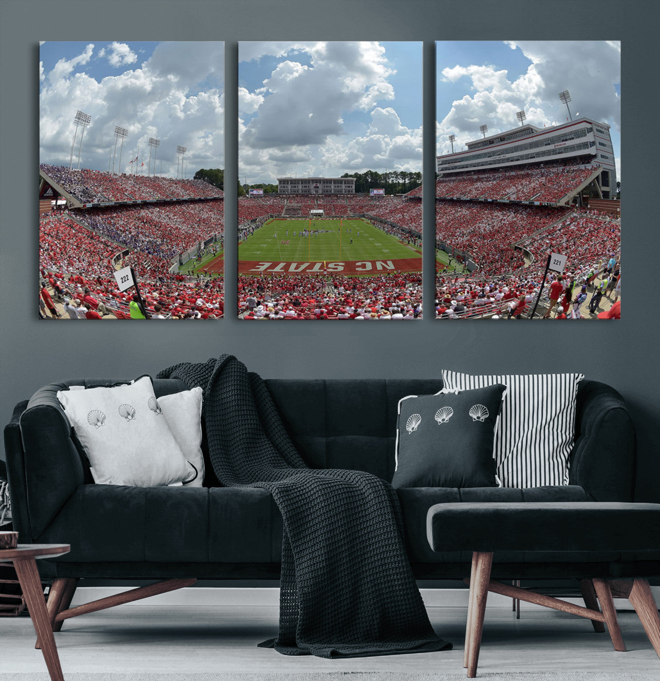 30640-MGV-CV-60X30-3P-NC State Wolfpack Football Team Print Canvas- Raleigh Carter-Finley Stadium Wall Art Canvas Print