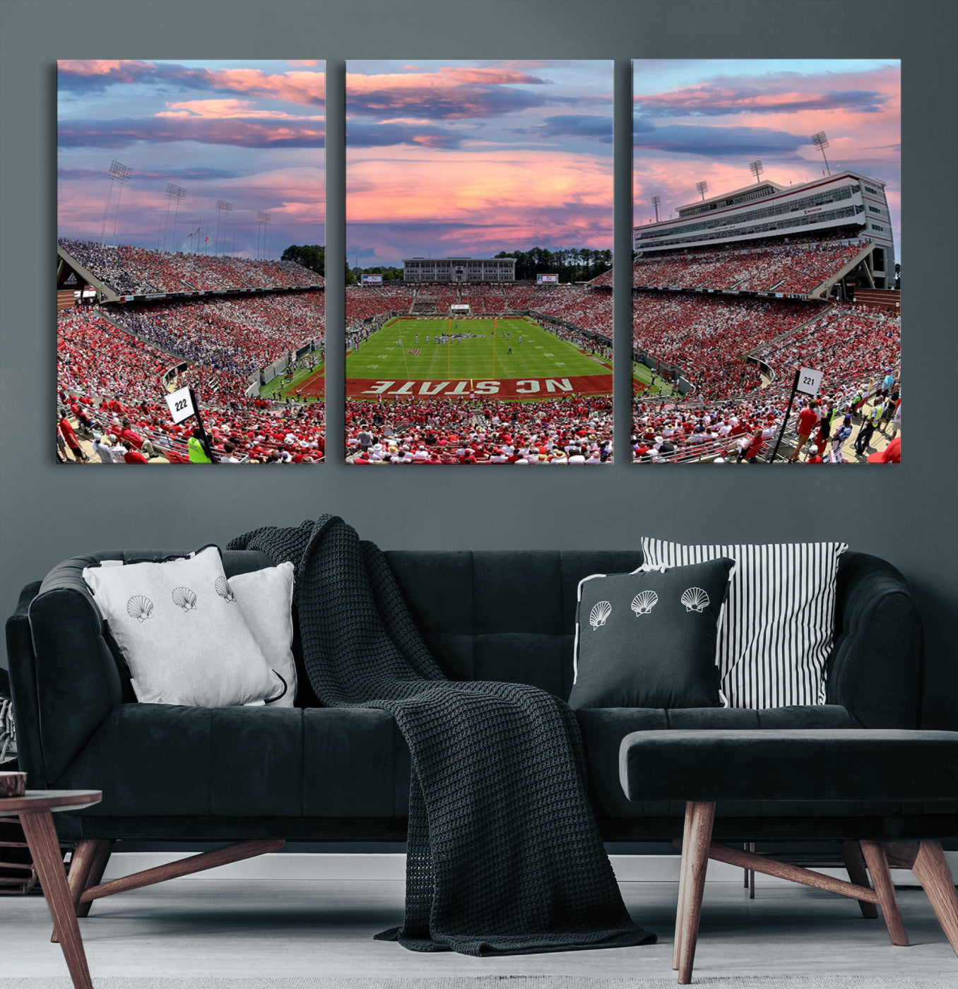75072-MGV-CV-60X30-3P-Carter-Finley Stadium Art Sunset Game Triple Canvas Wall Art - NC State Wolfpack Football Match