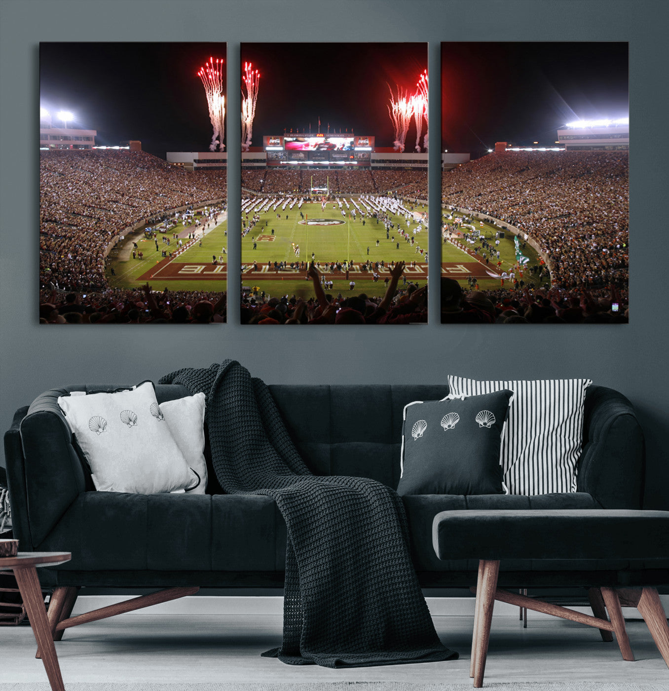 86288-MGV-CV-36X24-Framed Florida State Seminoles Football Team Print - Tallahassee Doak Campbell Stadium Wall Art