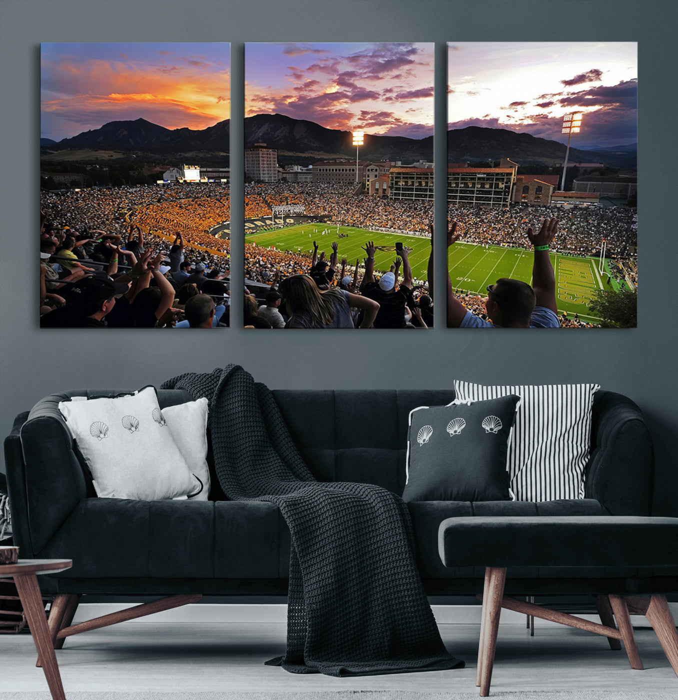 80381-MGV-CV-60X30-3P-Framed Colorado Buffaloes Football Team Print - Boulder Folsom Field Stadium Wall Art Canvas Print