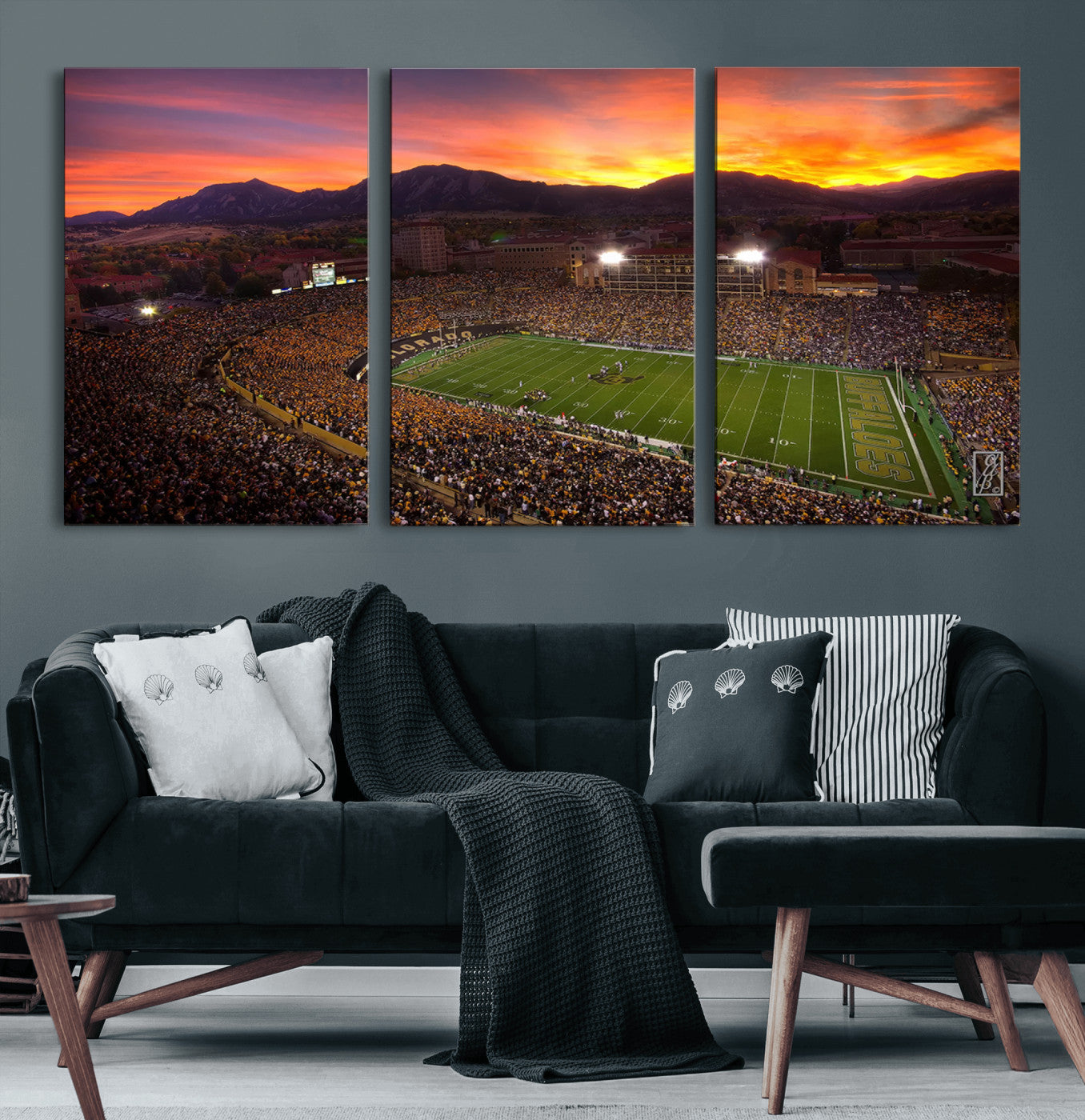 58708-MGV-CV-60X30-3P-Colorado Buffaloes Football Team Print - Boulder Folsom Field Stadium Wall Art Canvas Print