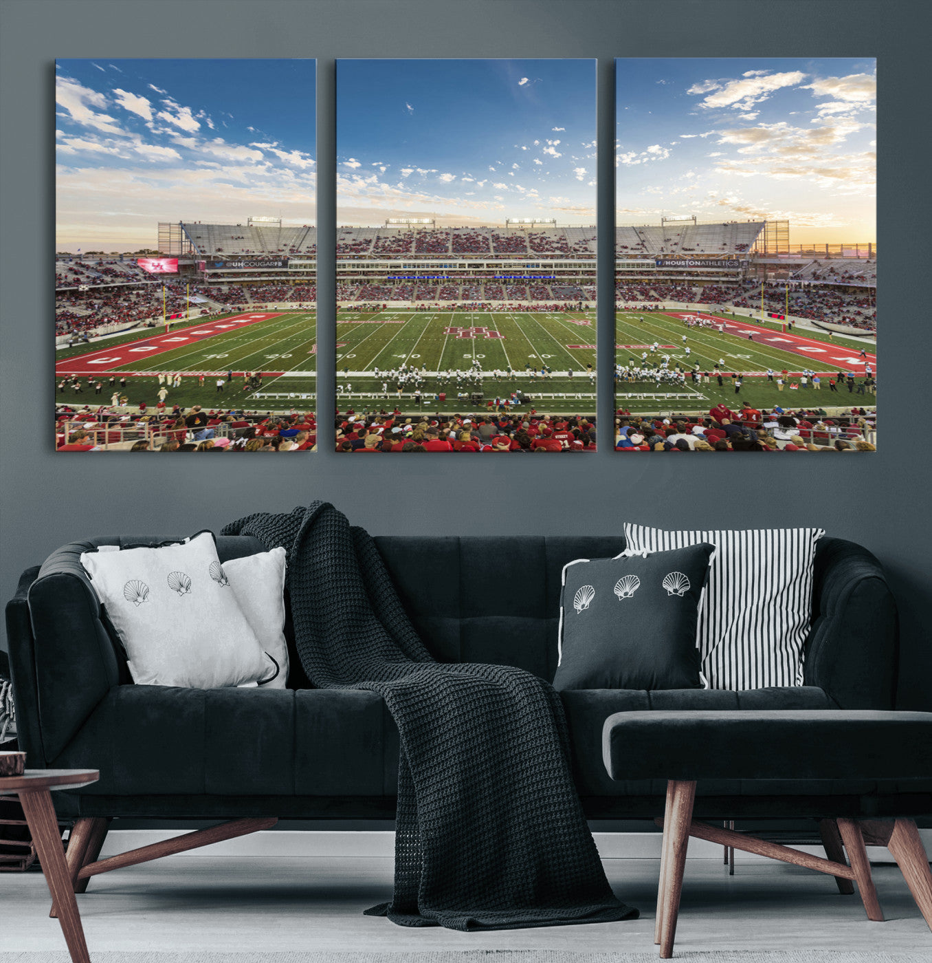 36612-MGV-CV-60X30-3P-Framed Houston Cougars Football Team Print - Houston TDECU Stadium Wall Art Canvas Print
