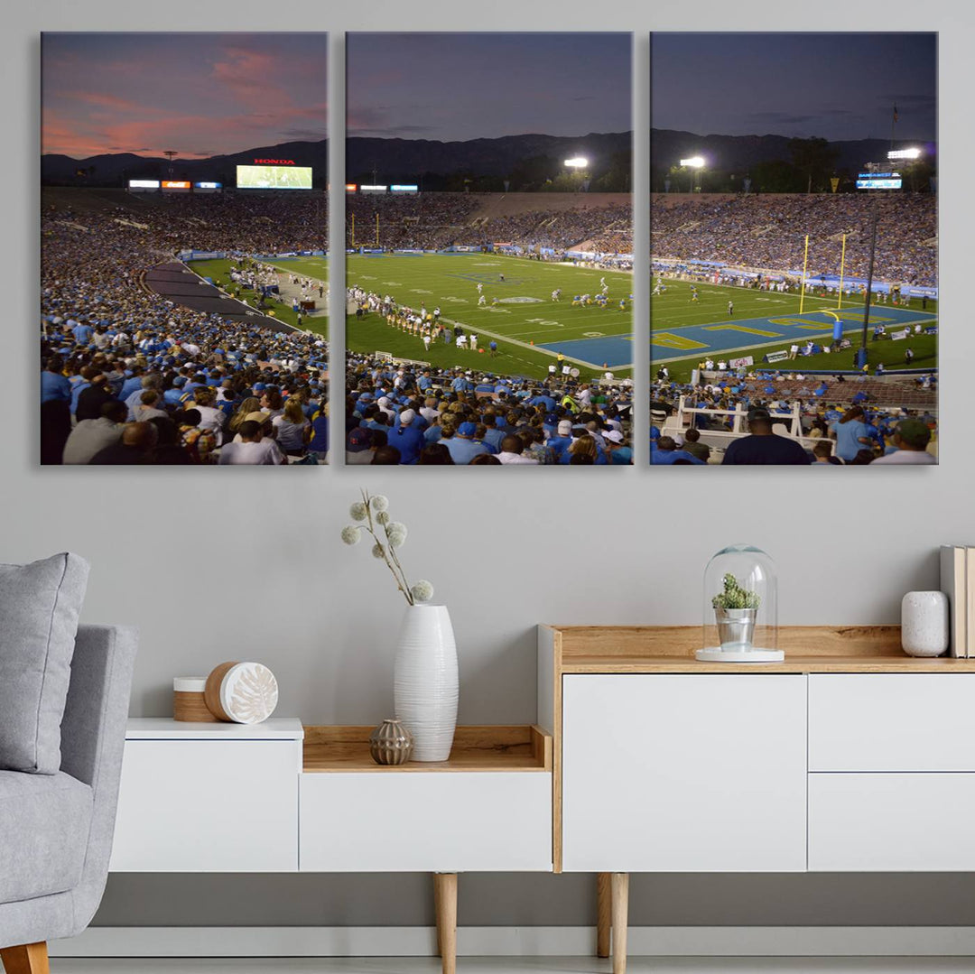 UCLA Bruins Football Team Print - Pasadena Rose Bowl Stadium Wall Art Canvas Print