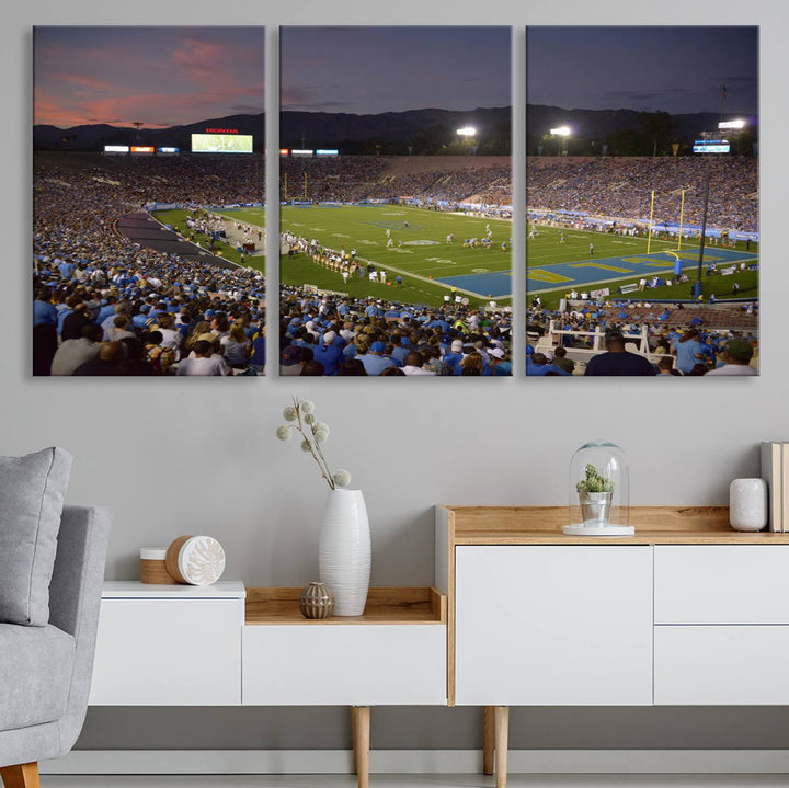 UCLA Bruins Football Team Print - Pasadena Rose Bowl Stadium Wall Art Canvas Print