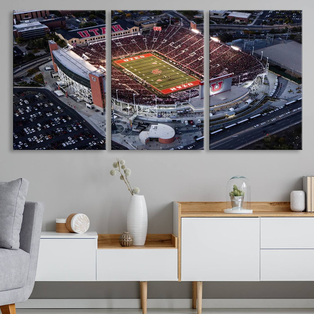 Utah Utes Football Team Print - Salt Lake City Rice-Eccles Stadium Wall Art Canvas Print