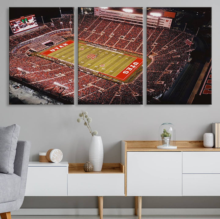 Utah Utes Football Team Print - Salt Lake City Rice-Eccles Stadium Wall Art Canvas Print