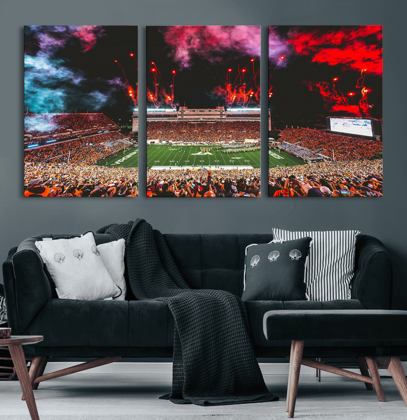 MGV-CV-60X30-3P - Virginia Tech Hokies Football Team Print - Blacksburg Lane Stadium Wall Art Canvas Print