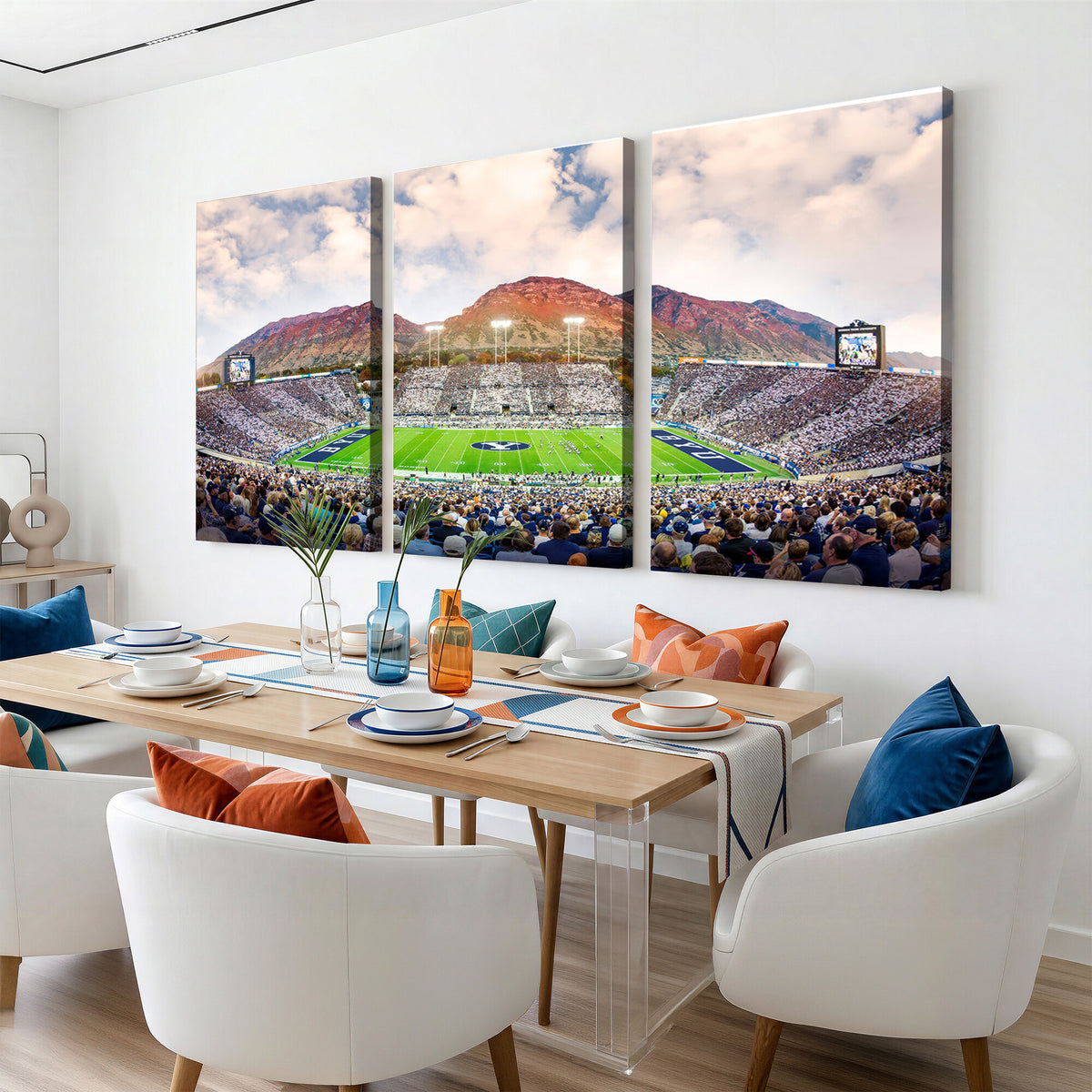85734-MGV-CV-36X24 - Brigham Young University Cougars Football Team Print - Provo LaVell Edwards Stadium Wall Art Canvas