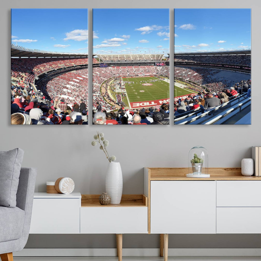 University of Alabama Crimson Tide Football Team Print - Tuscaloosa Bryant-Denny Stadium Wall Art Canvas Print