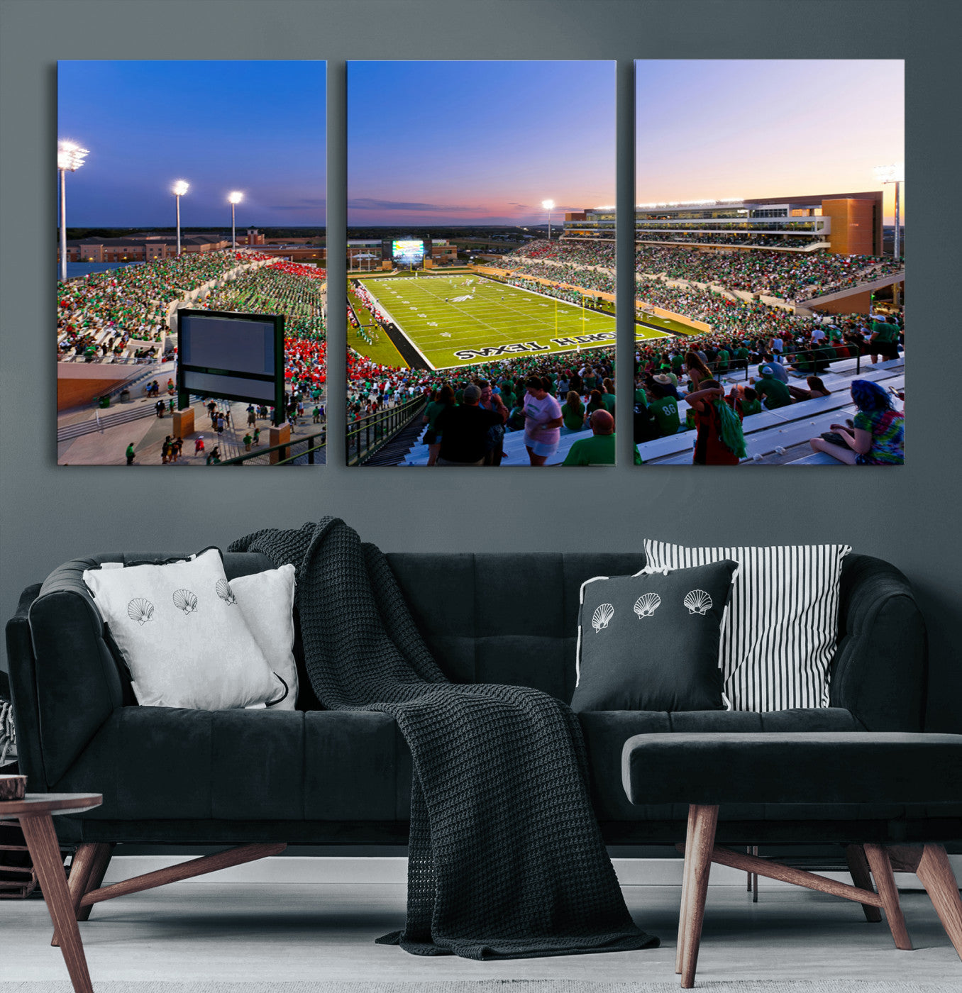 25916-MGV-CV-60X30-3P-University of North Texas Mean Green Football Team Print - Denton DATCU Stadium Canvas Print Wall