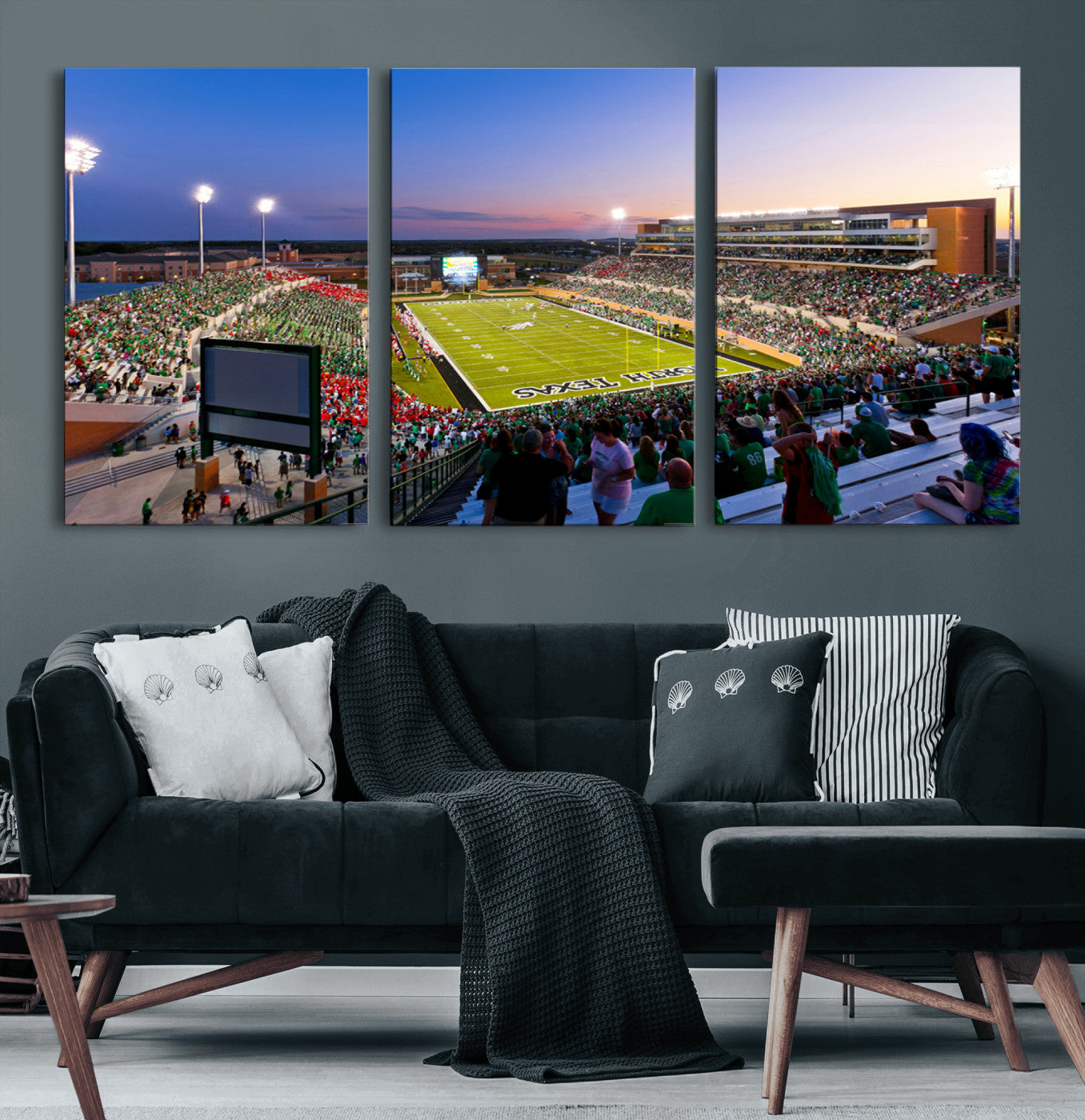 81582-MGV-CV-60X30-3P-University of North Texas Mean Green Football Team Print - Denton DATCU Stadium Wall Art Canvas