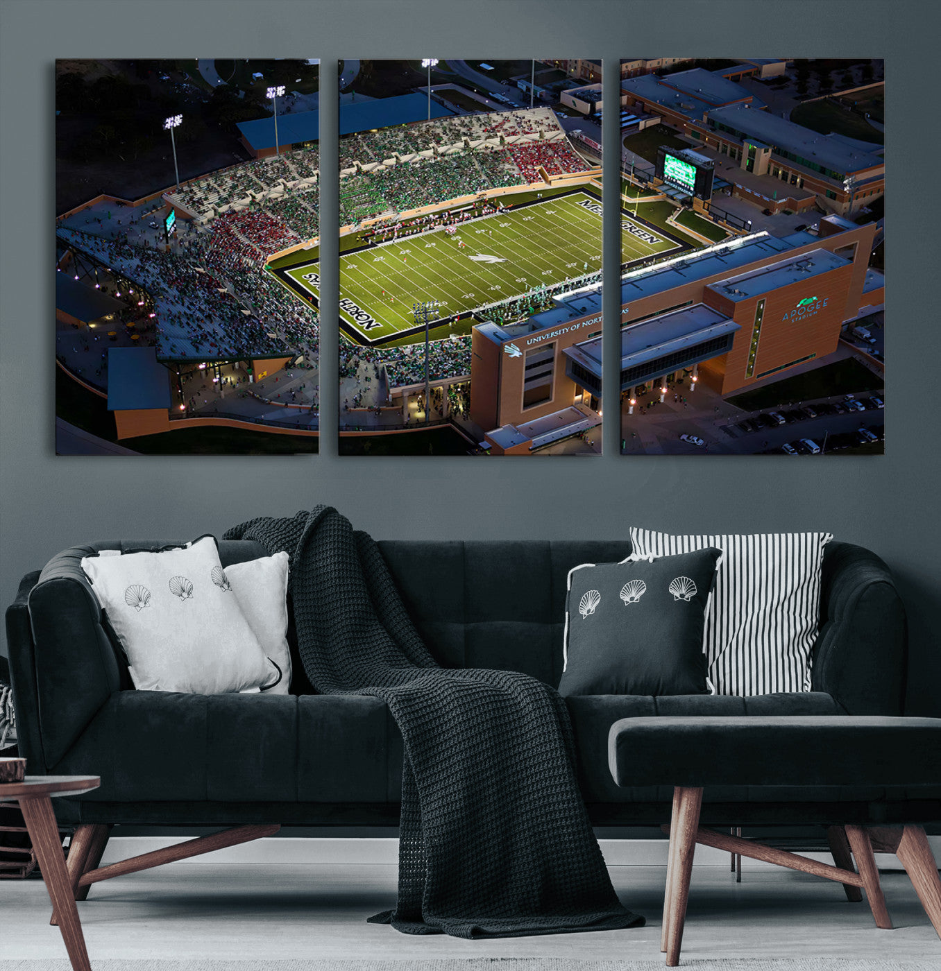 MGV-CV-60X30-3P - University of North Texas Mean Green Football Artwork, Football Team Print - Denton DATCU Stadium