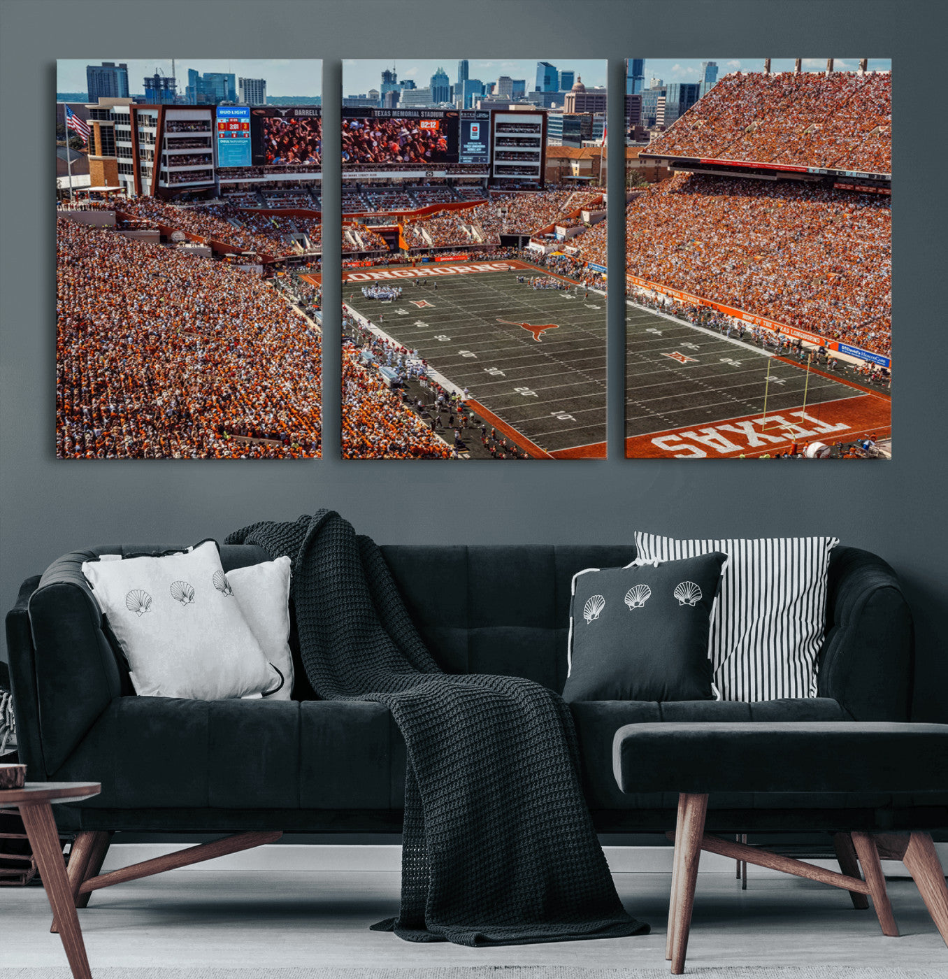 92103-MGV-CV-60X30-3P-University of Texas Longhorns Football Team Print - Austin Darrell K Royal-Texas Memorial Stadium