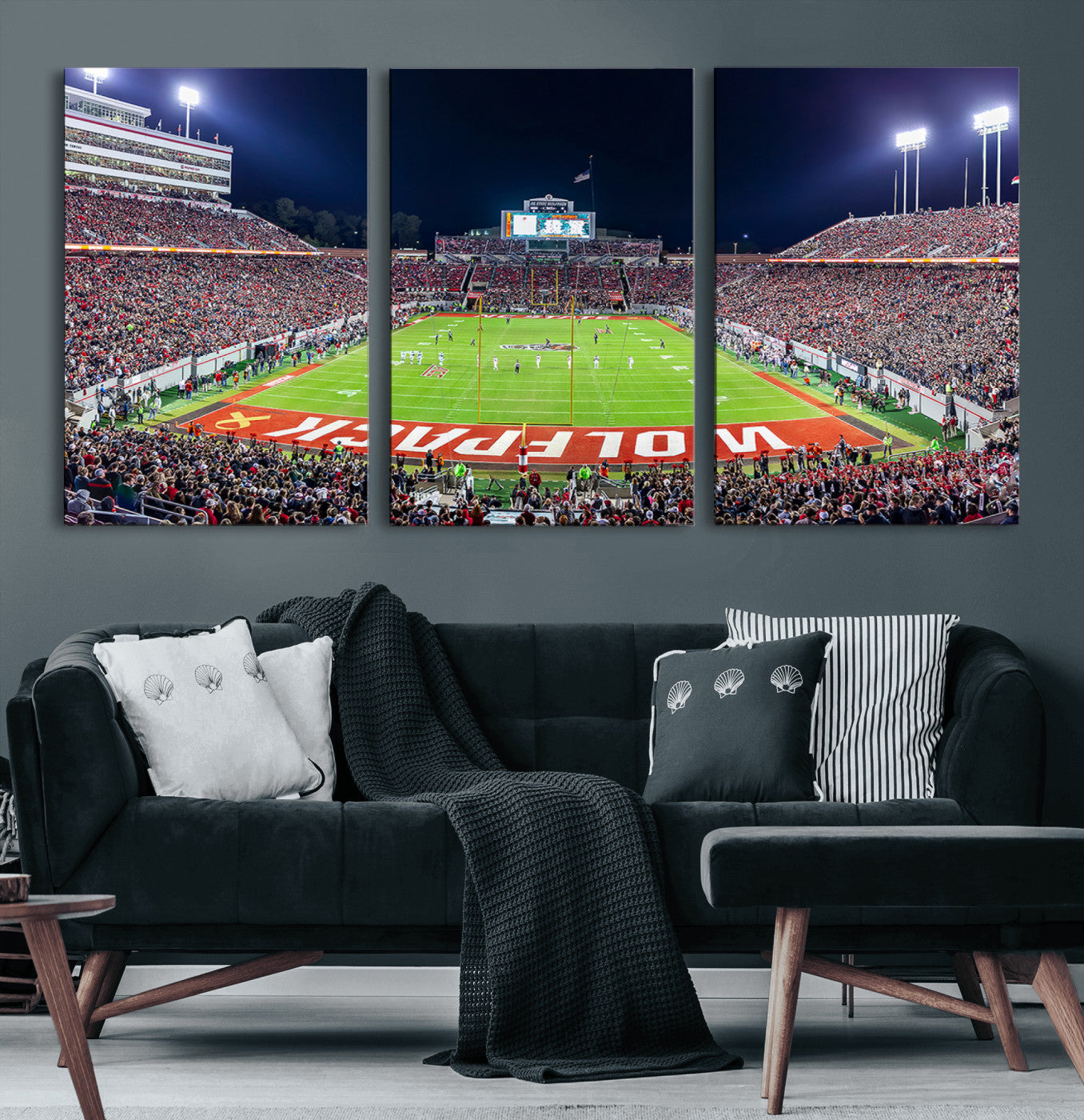 MGV-CV-60X30-3P - Wolfpack Football Team Print - Raleigh Carter-Finley Stadium Wall Art Canvas Print