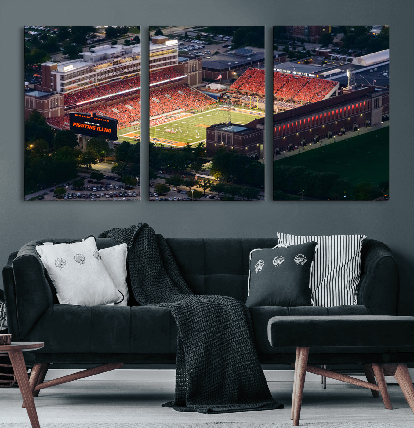78052-MGV-CV-36X24-University of Illinois Fighting Illini Football Team Print - Champaign Illinois Memorial Stadium