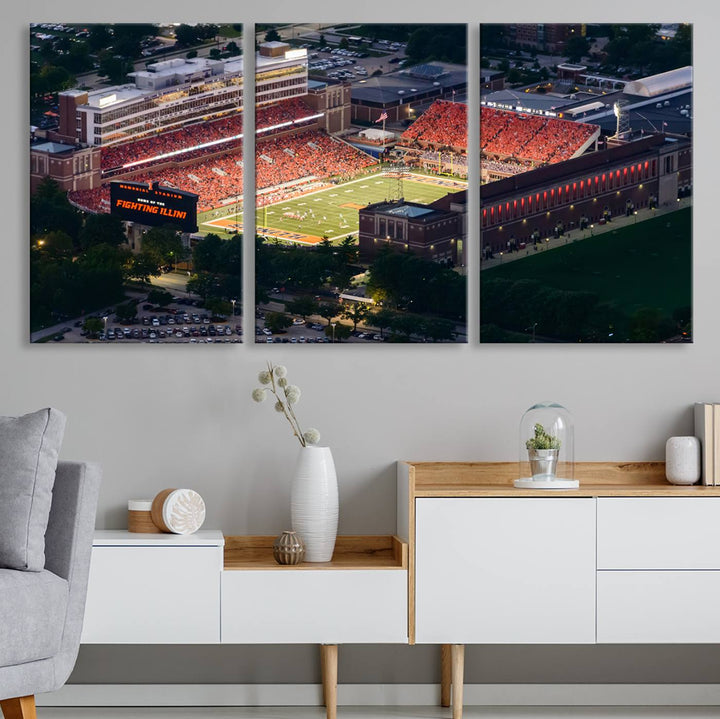 University of Illinois Fighting Illini Football Team Print - Champaign Illinois Memorial Stadium Wall Art Canvas Print