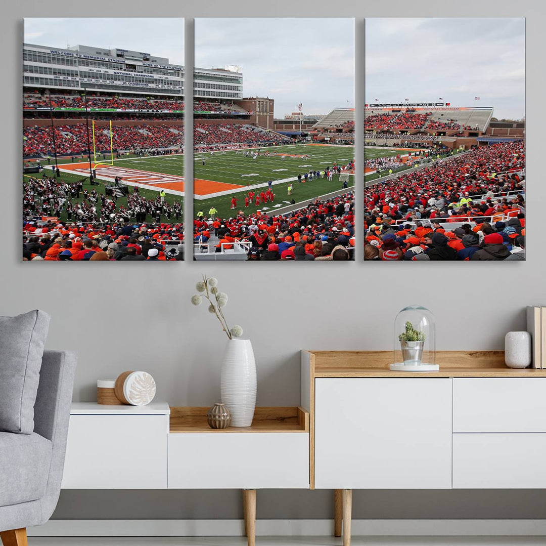 University of Illinois Fighting Illini Football Team Print - Champaign Illinois Memorial Stadium Wall Art Canvas Print