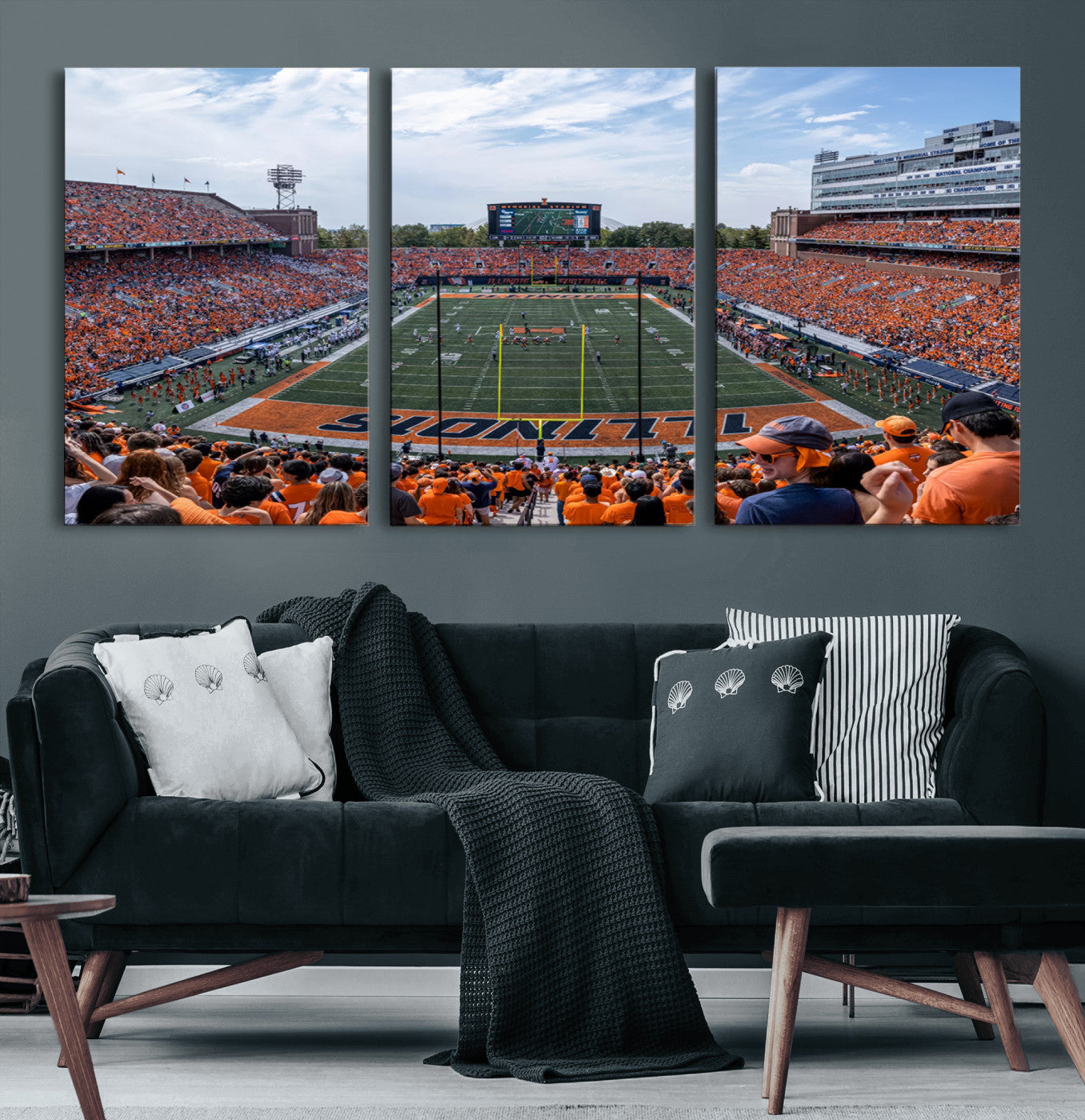 68701-MGV-CV-60X30-3P-University of Illinois Fighting Illini Football Team Print Canvas - Champaign Illinois Memorial